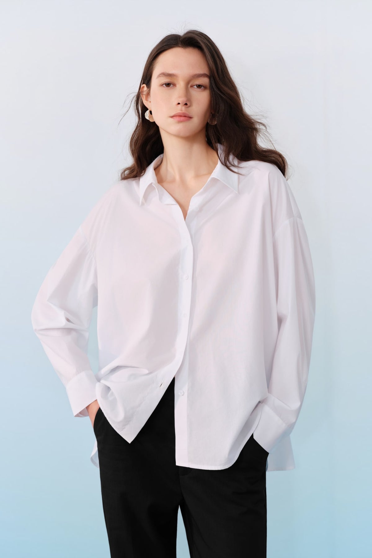 G2000 Shirts Smocked Back Overlap Slit Oversize Casual Shirt White Oversized