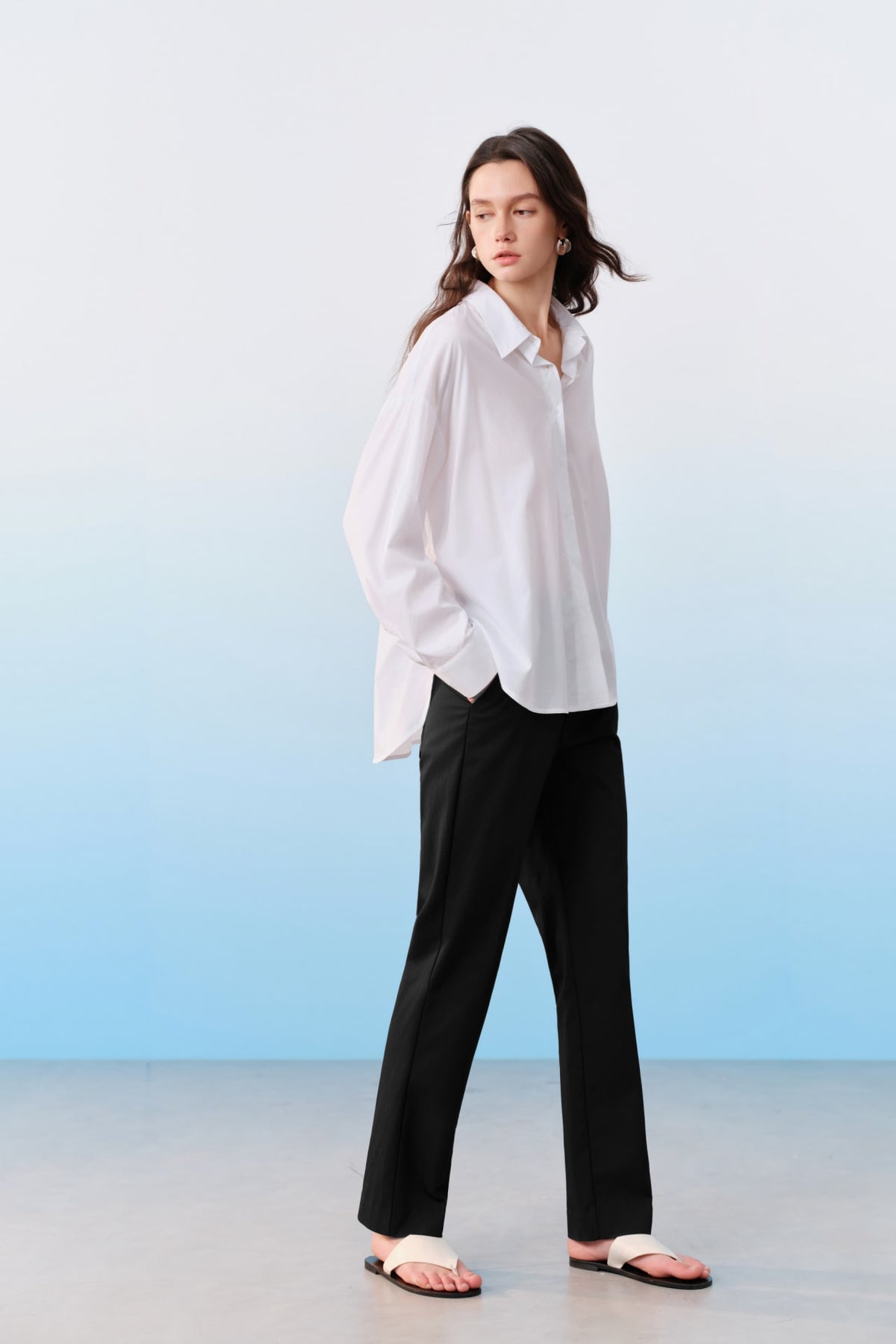 G2000 Shirts Smocked Back Overlap Slit Oversize Casual Shirt