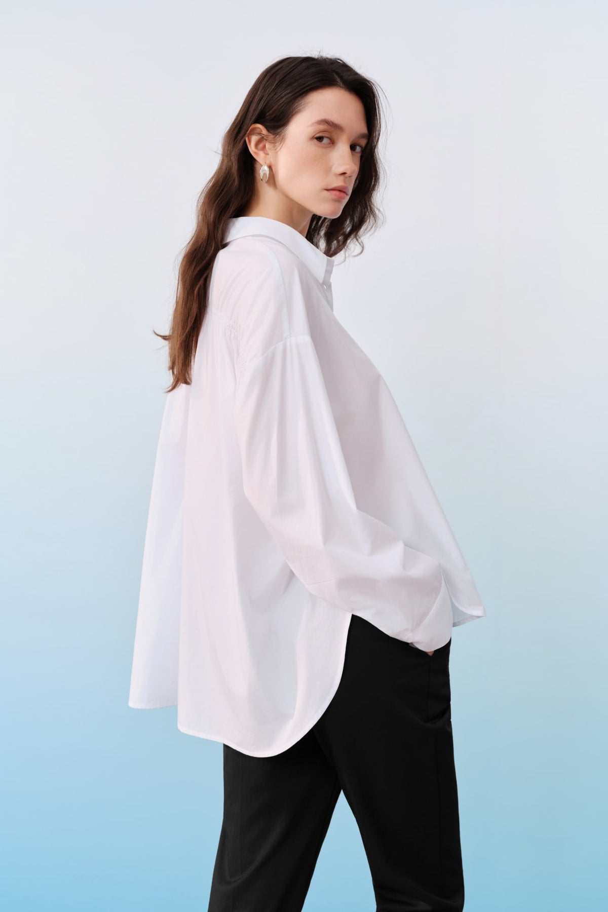 G2000 - Shirts - Smocked Back Overlap Slit Oversize Casual Shirt