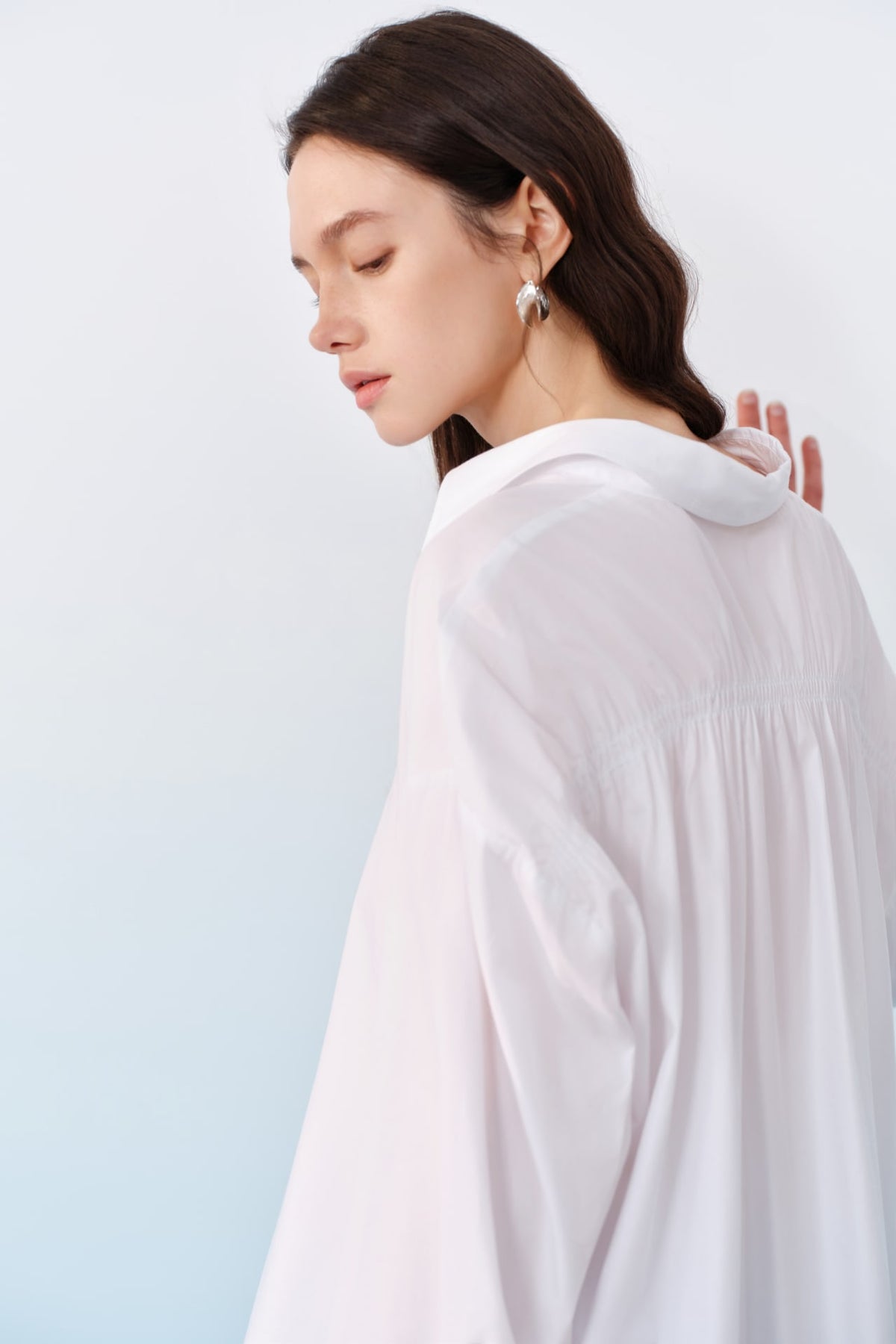 G2000 - Shirts - Smocked Back Overlap Slit Oversize Casual Shirt