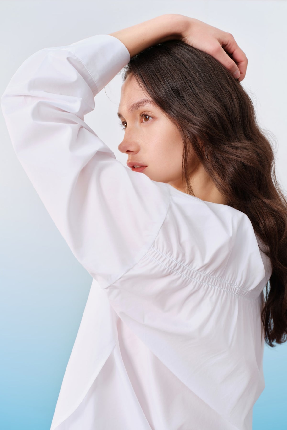 G2000 - Shirts - Smocked Back Overlap Slit Oversize Casual Shirt