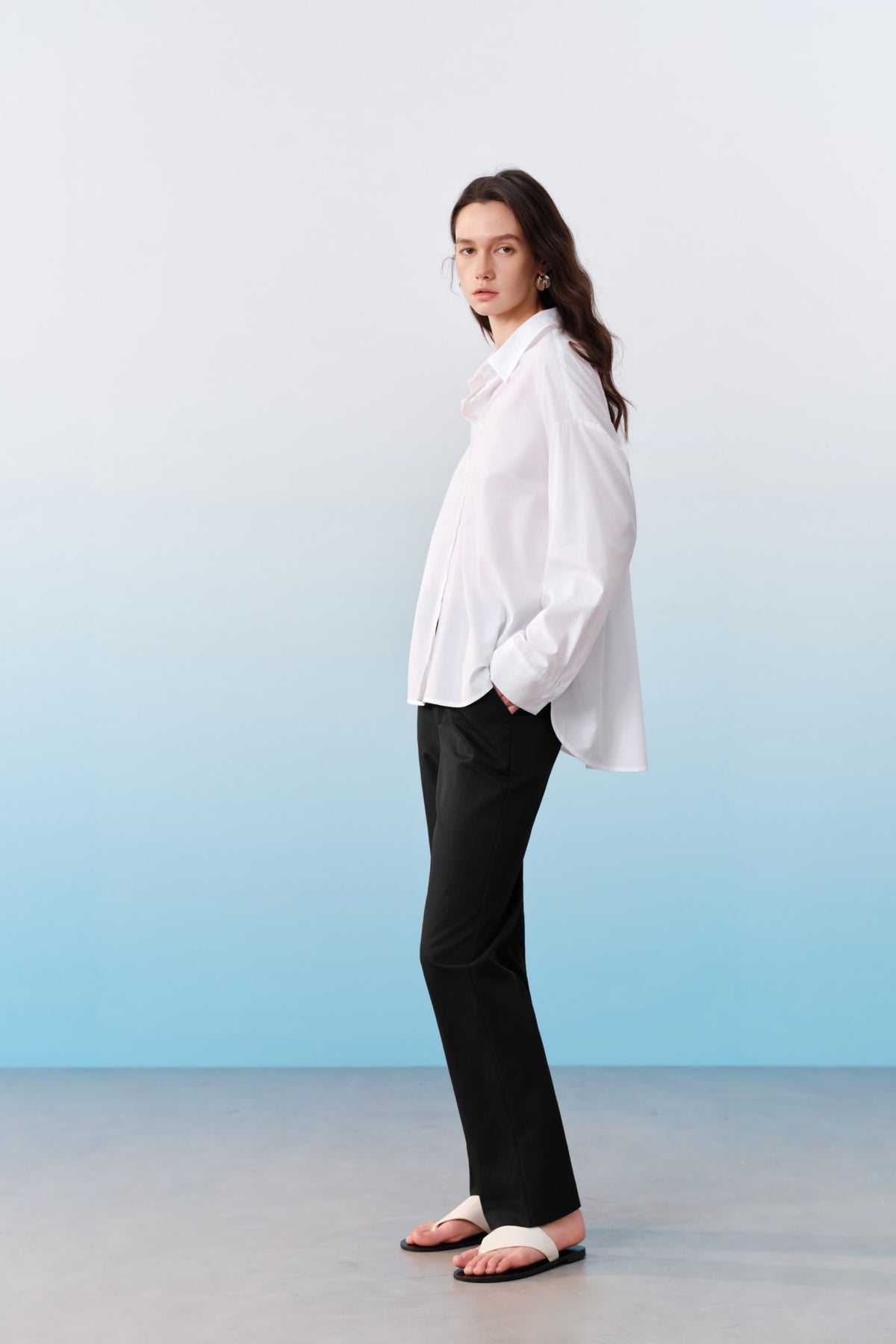 G2000 - Shirts - Smocked Back Overlap Slit Oversize Casual Shirt
