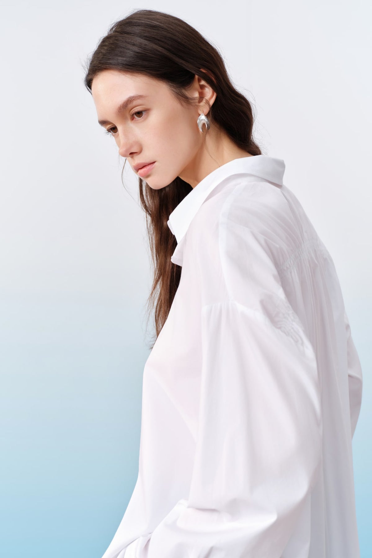 G2000 - Shirts - Smocked Back Overlap Slit Oversize Casual Shirt