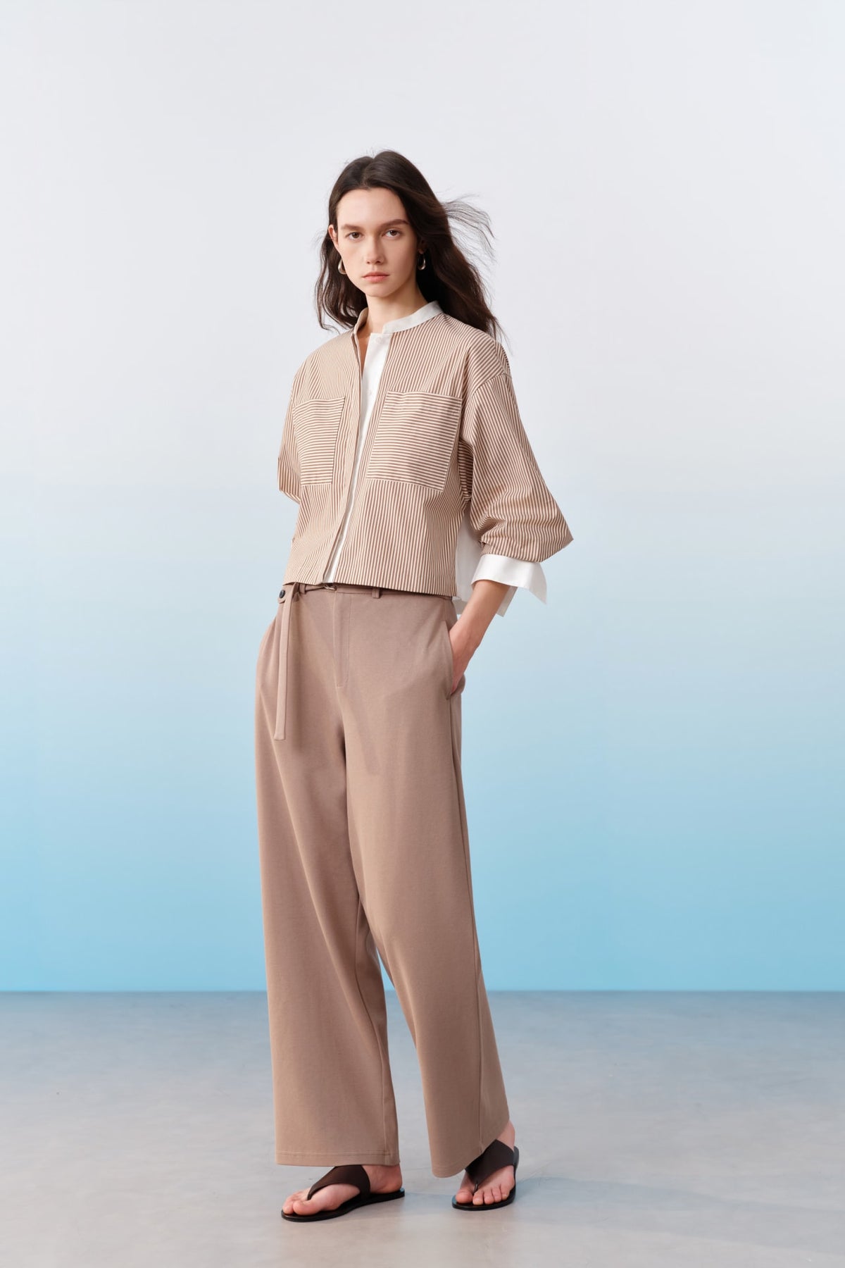 G2000 Shirts Striped Contrast Panel Cropped Relax Fit Casual Shirt