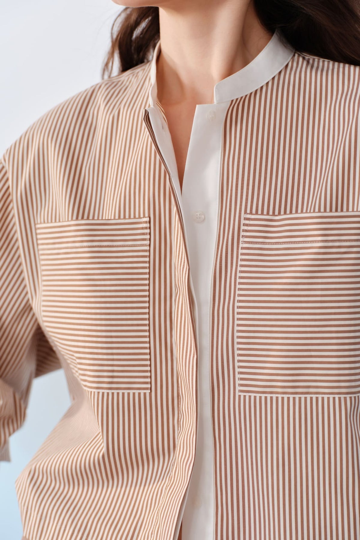 G2000 Shirts Striped Contrast Panel Cropped Relax Fit Casual Shirt