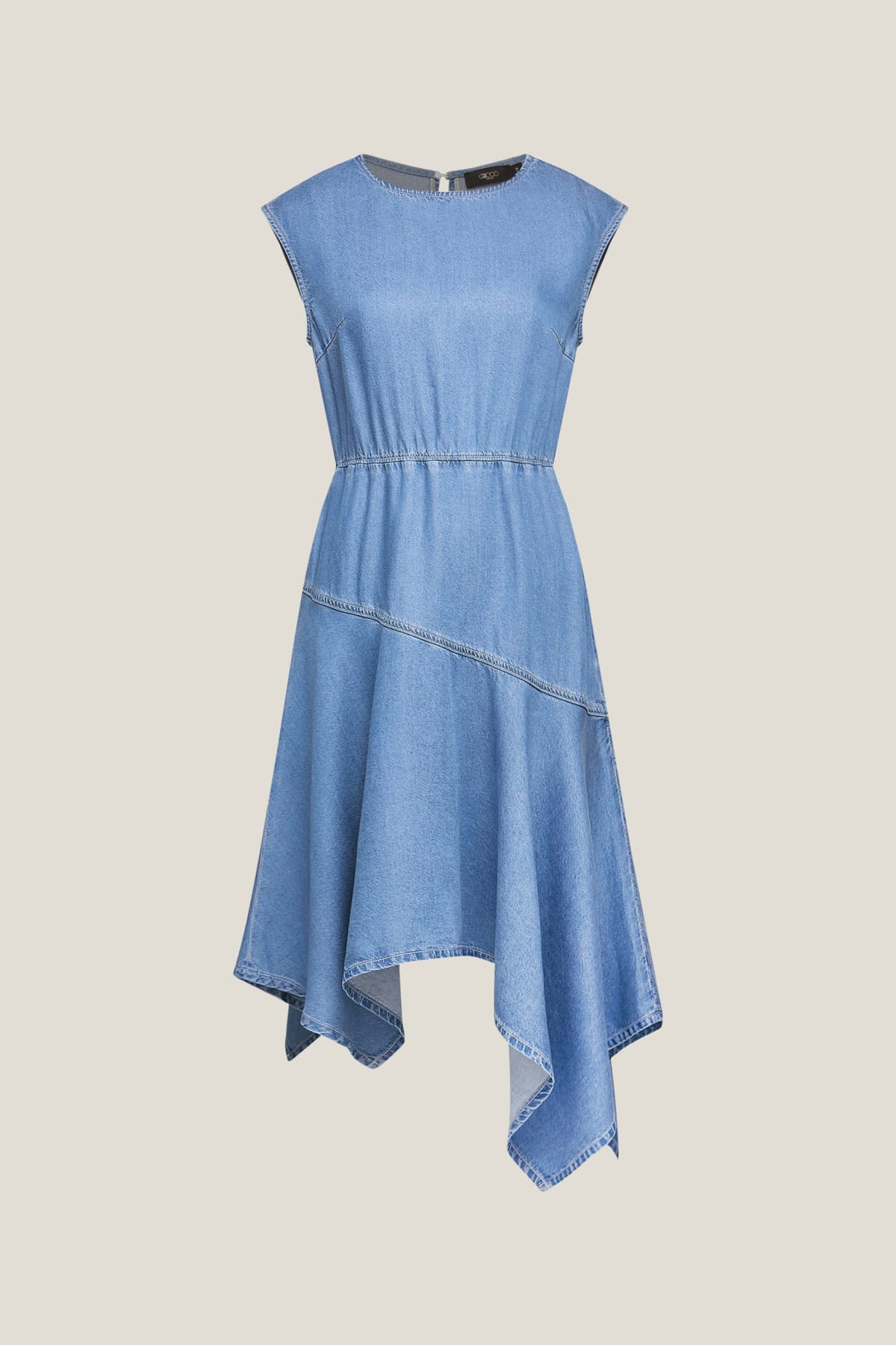 G2000 Dresses Handkerchief Hem Round Neck Denim Midi Dress With Belt