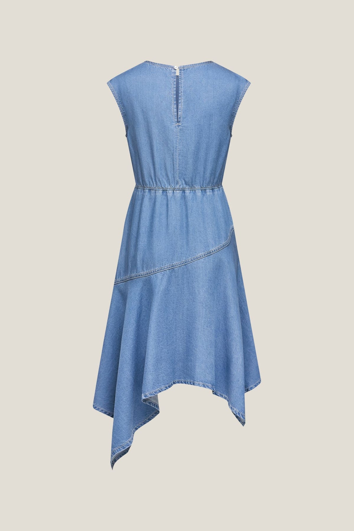 G2000 Dresses Handkerchief Hem Round Neck Denim Midi Dress With Belt