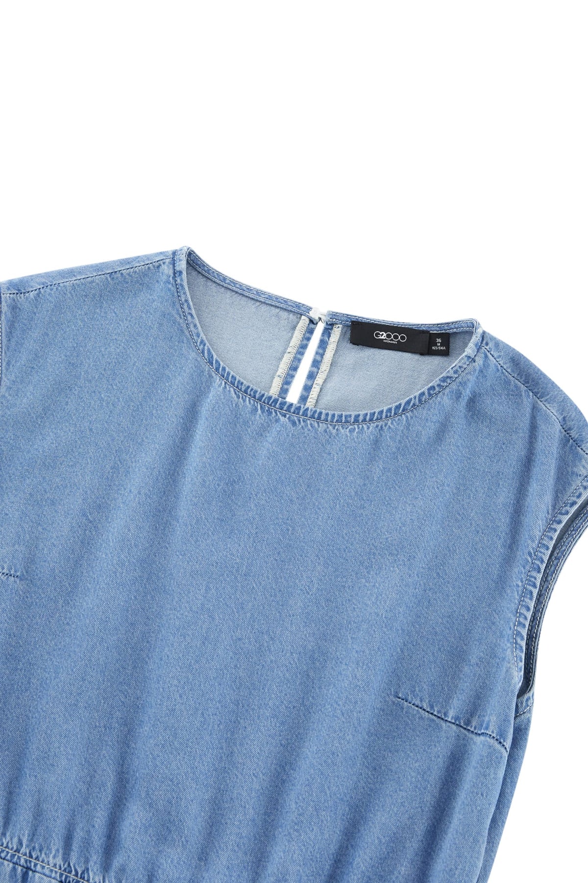 G2000 Dresses Handkerchief Hem Round Neck Denim Midi Dress With Belt