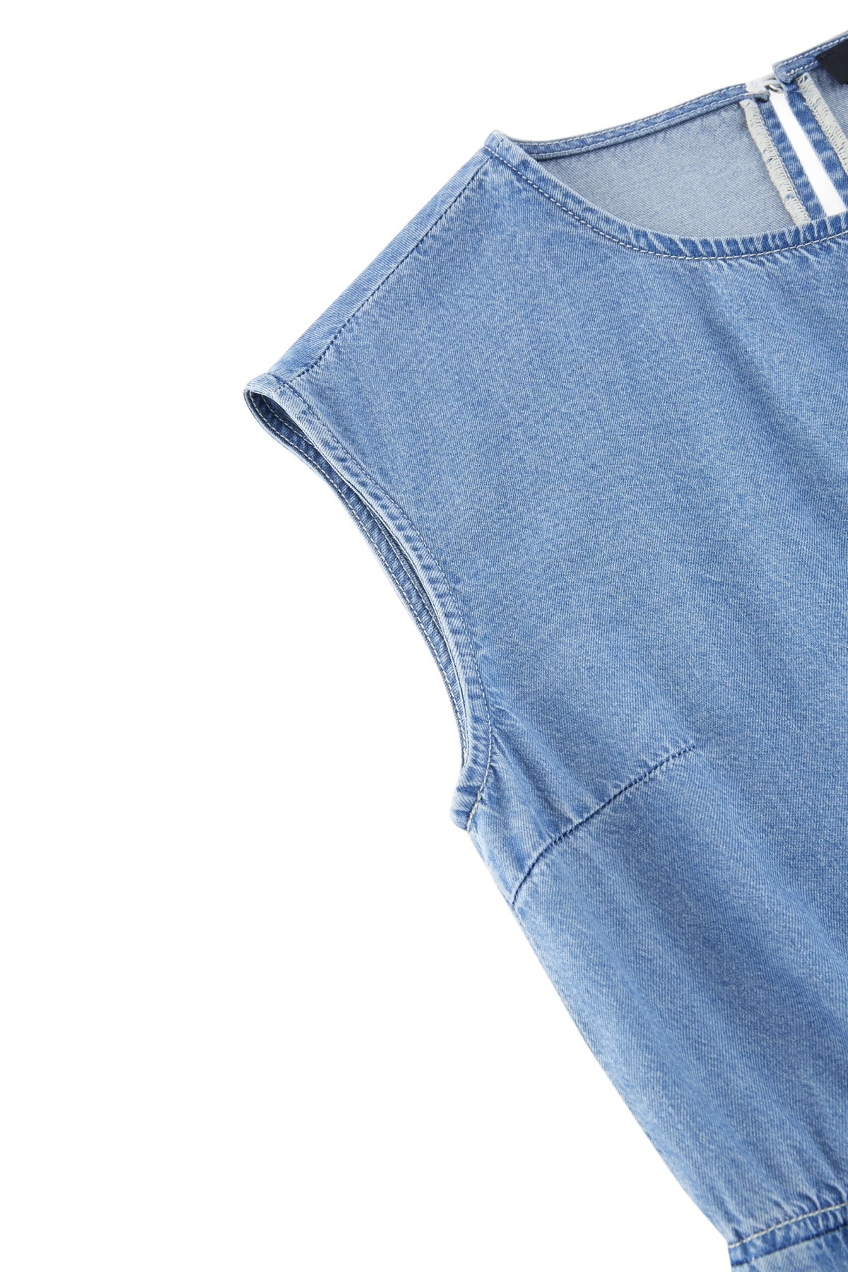 G2000 Dresses Handkerchief Hem Round Neck Denim Midi Dress With Belt