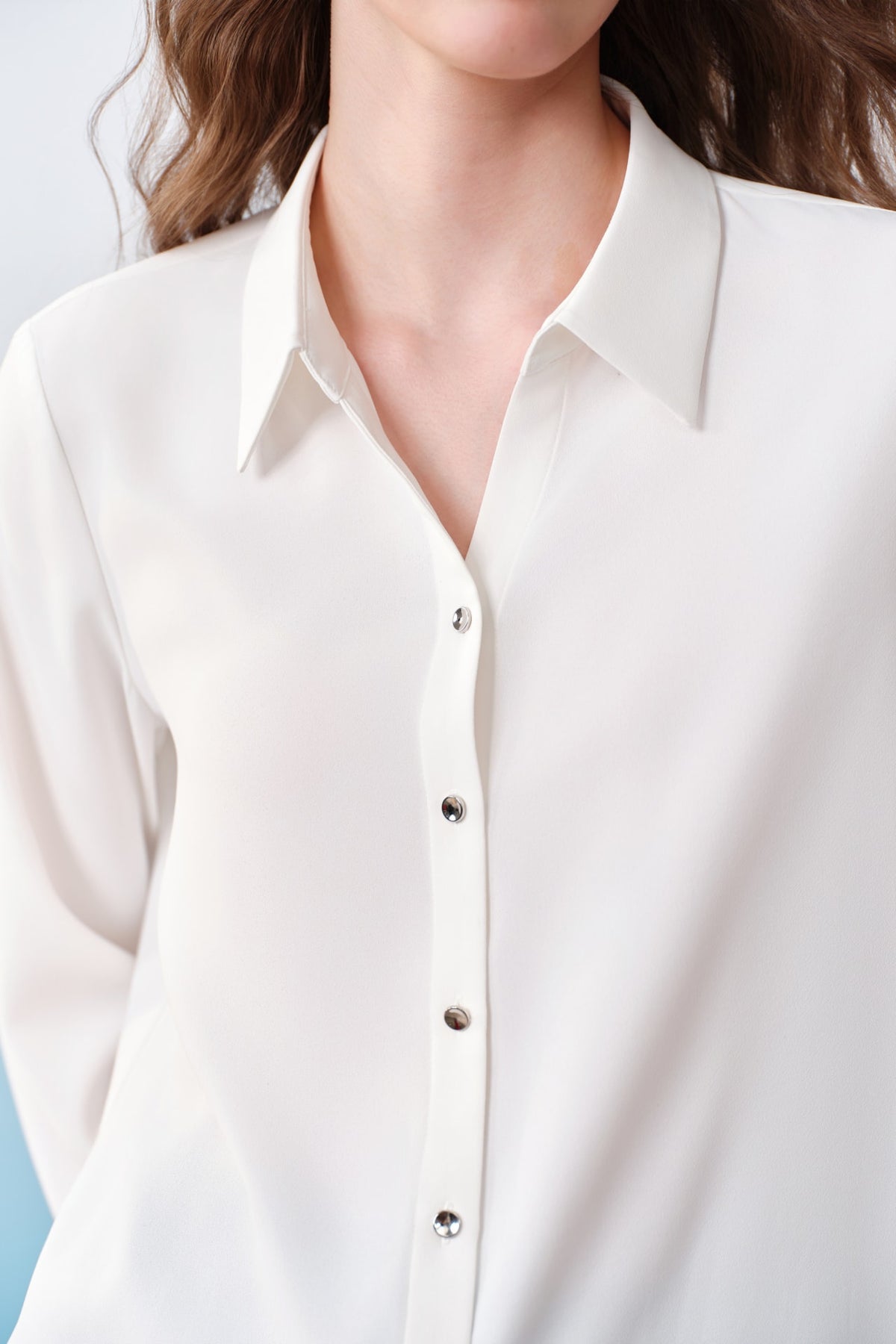 G2000 Blouses Anti Uv Back Crepe Shirt Collar Regular Fit Long Sleeve Blouse With Necklace