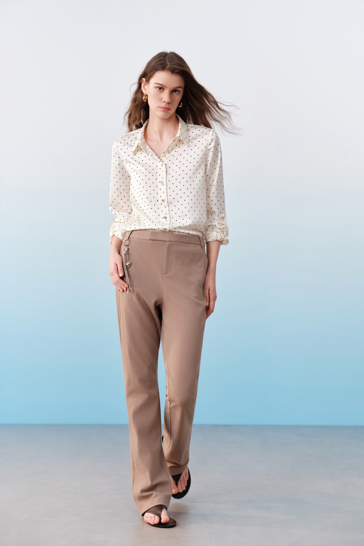 G2000 Blouses Polka Dot Print Regular Fit Roll Long Sleeve Blouse
