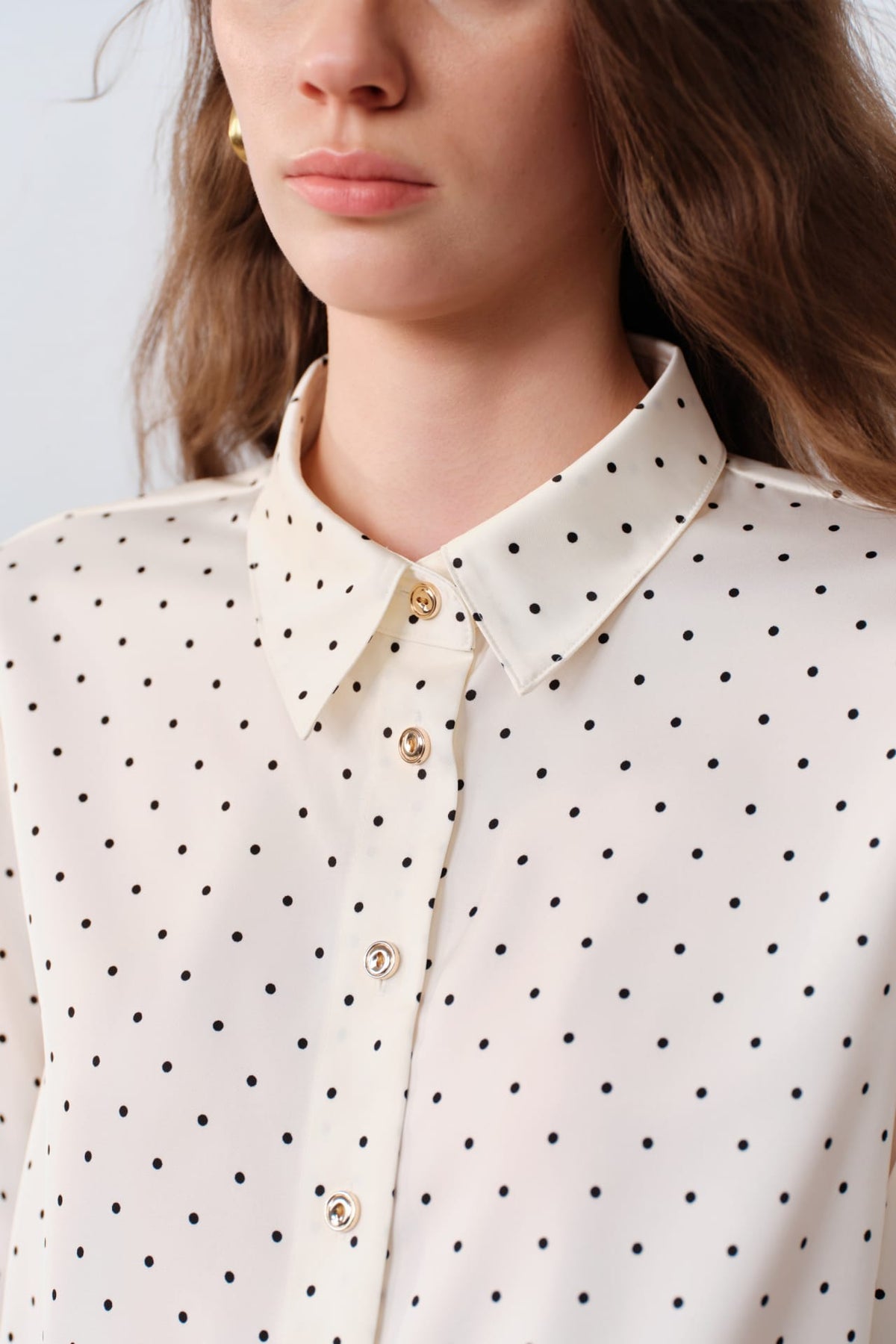 G2000 Blouses Polka Dot Print Regular Fit Roll Long Sleeve Blouse