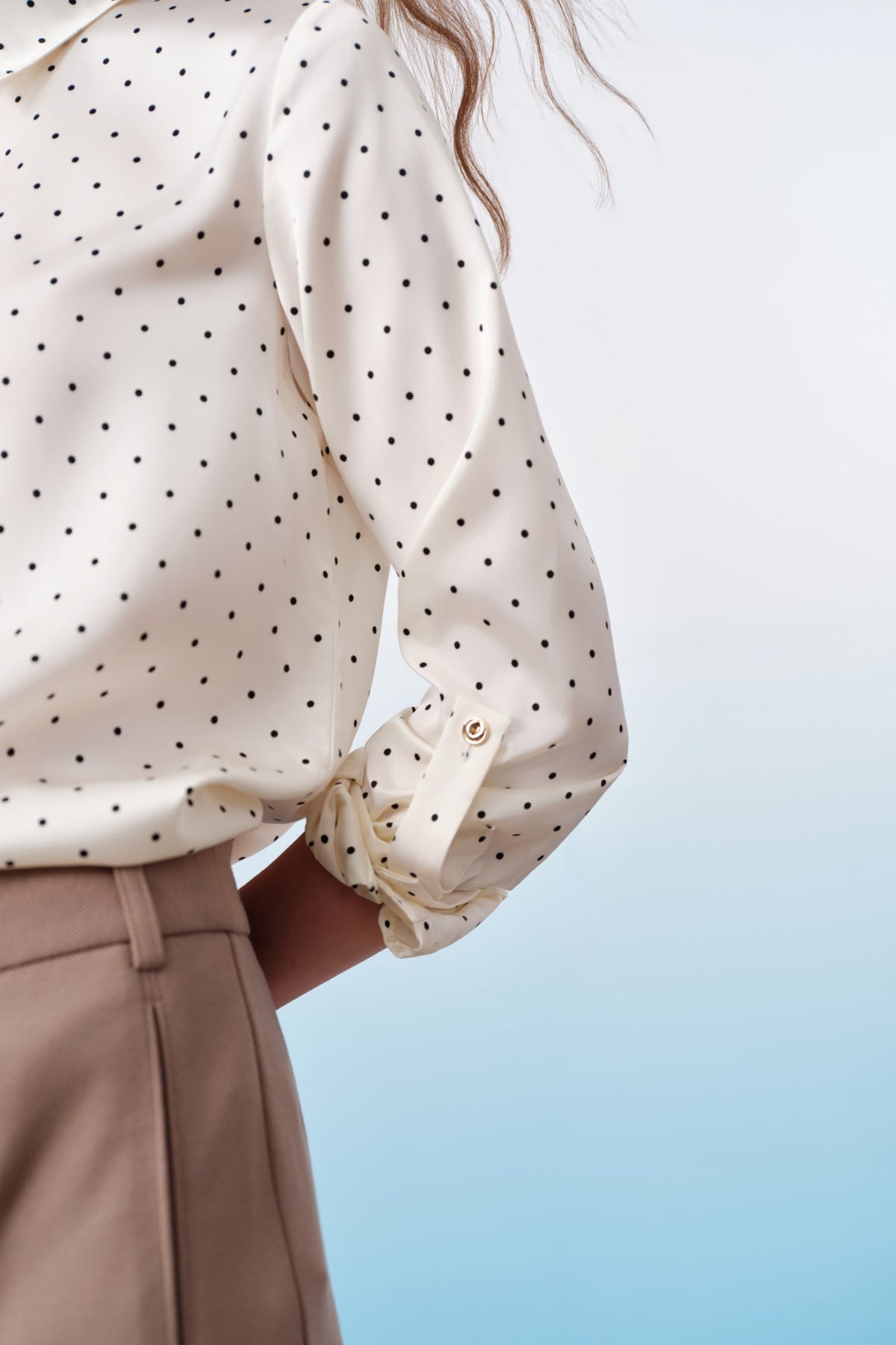 G2000 Blouses Polka Dot Print Regular Fit Roll Long Sleeve Blouse
