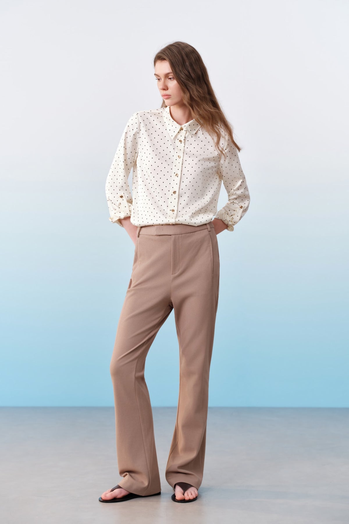 G2000 Blouses Polka Dot Print Regular Fit Roll Long Sleeve Blouse