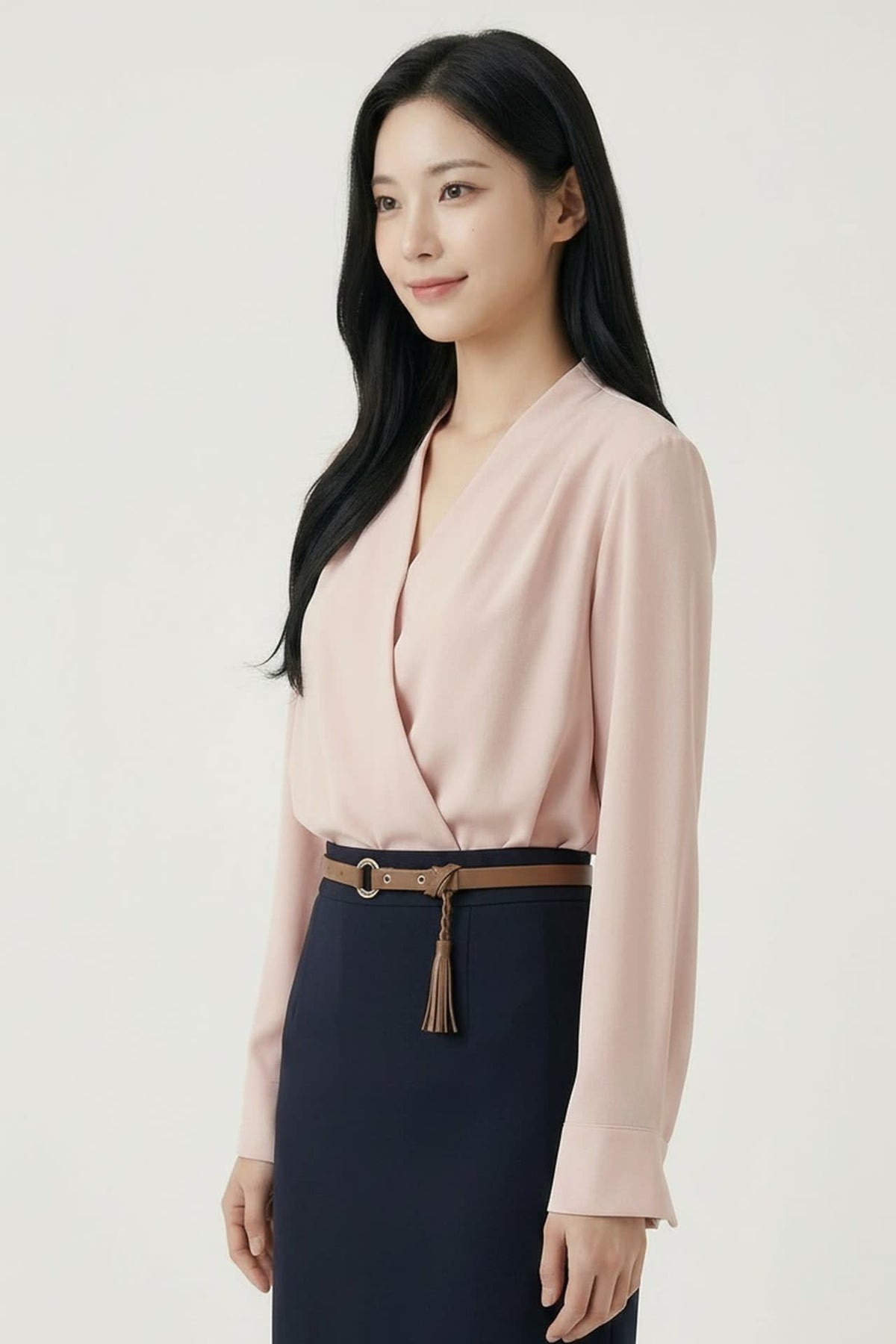 G2000 Blouses Anti UV Pleated Shoulder Regular Fit V-Neck Long Sleeve Blouse Rose Smoke Regular