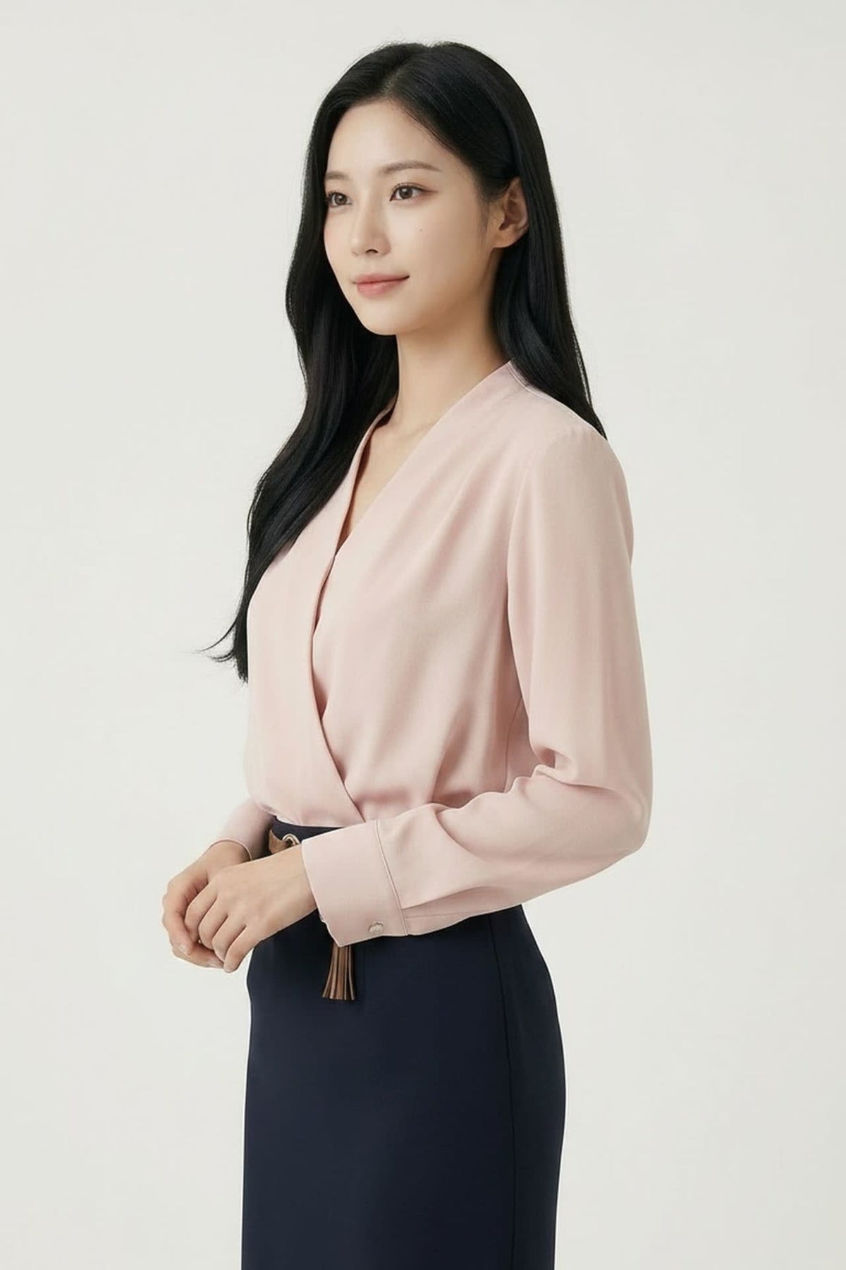 G2000 Blouses Anti UV Pleated Shoulder Regular Fit V-Neck Long Sleeve Blouse