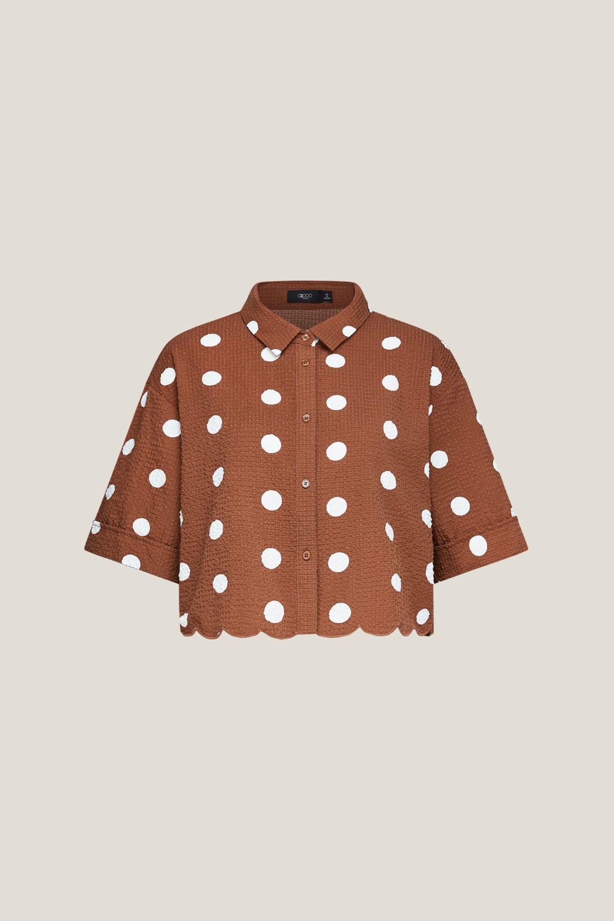 G2000 Blouses Polka Dot Scallop Hem Relax Fit Short Sleeve Shirt