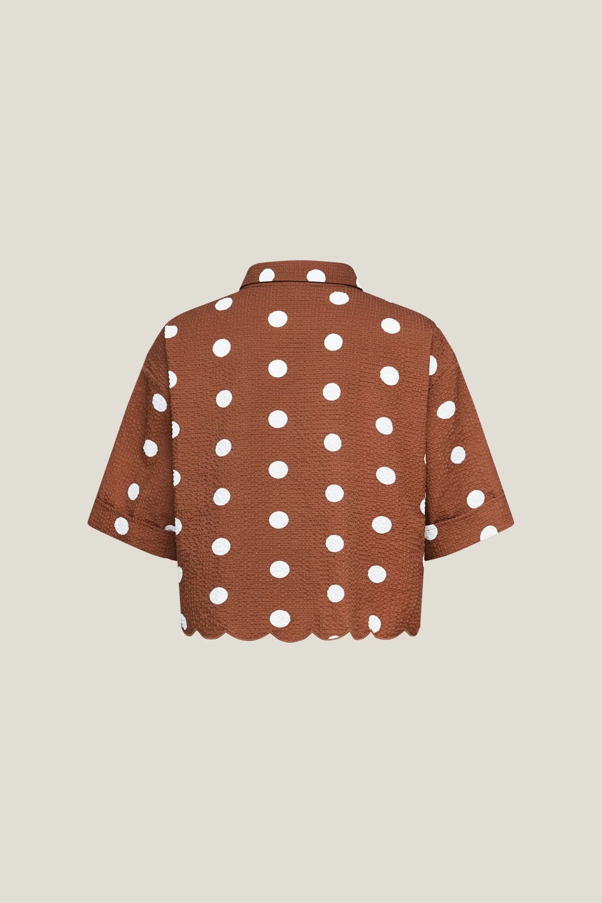 G2000 - Blouses - Polka Dot Scallop Hem Relax Fit Short Sleeve Shirt