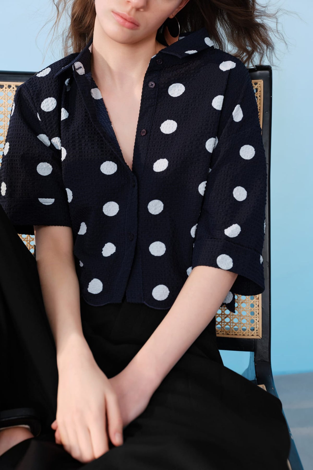 G2000 - Blouses - Polka Dot Scallop Hem Relax Fit Short Sleeve Shirt