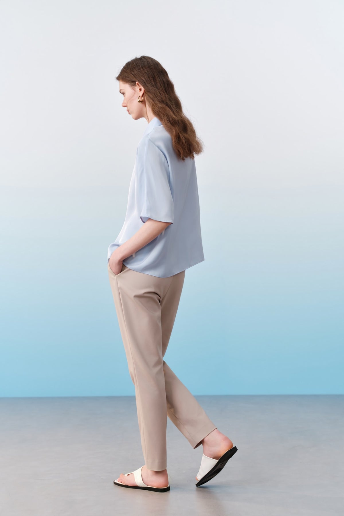G2000 - Blouses - Satin Shirt Collar Relax Fit Batwing Short Sleeve Shirt