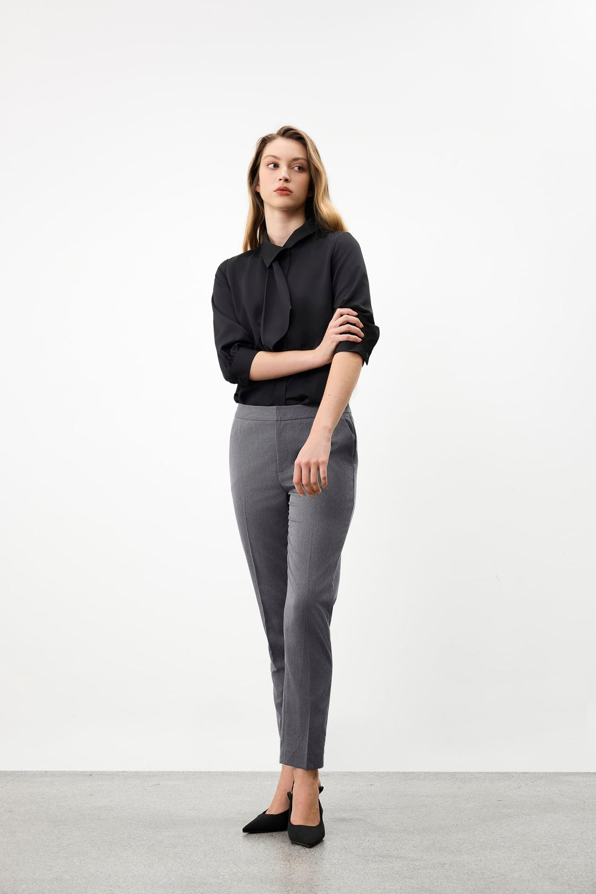 G2000 Blouses Asymmetric Stand Collar Tie Shirt