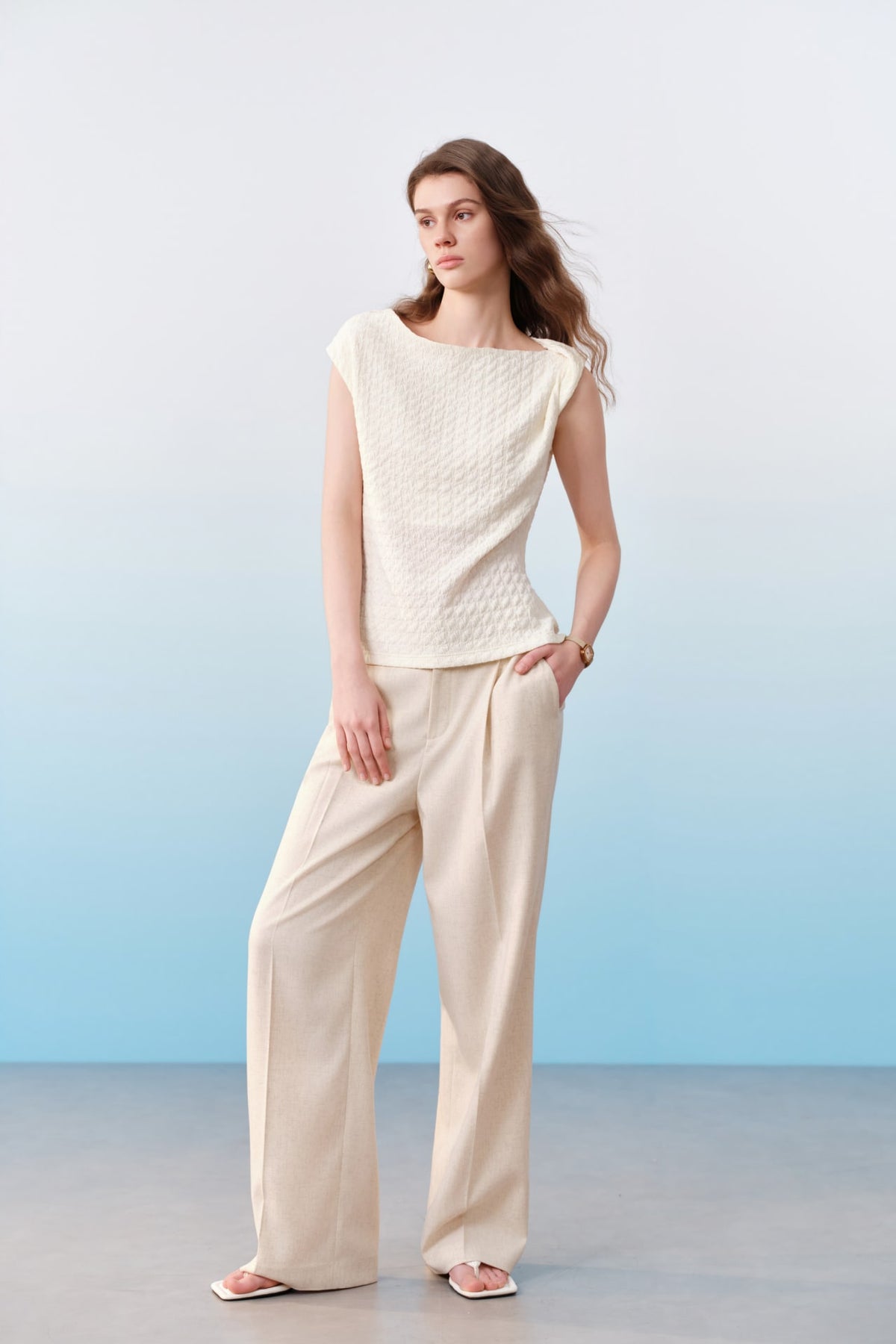 G2000 T-Shirts Irregular Twist Shoulder Texture Knit Tank Top