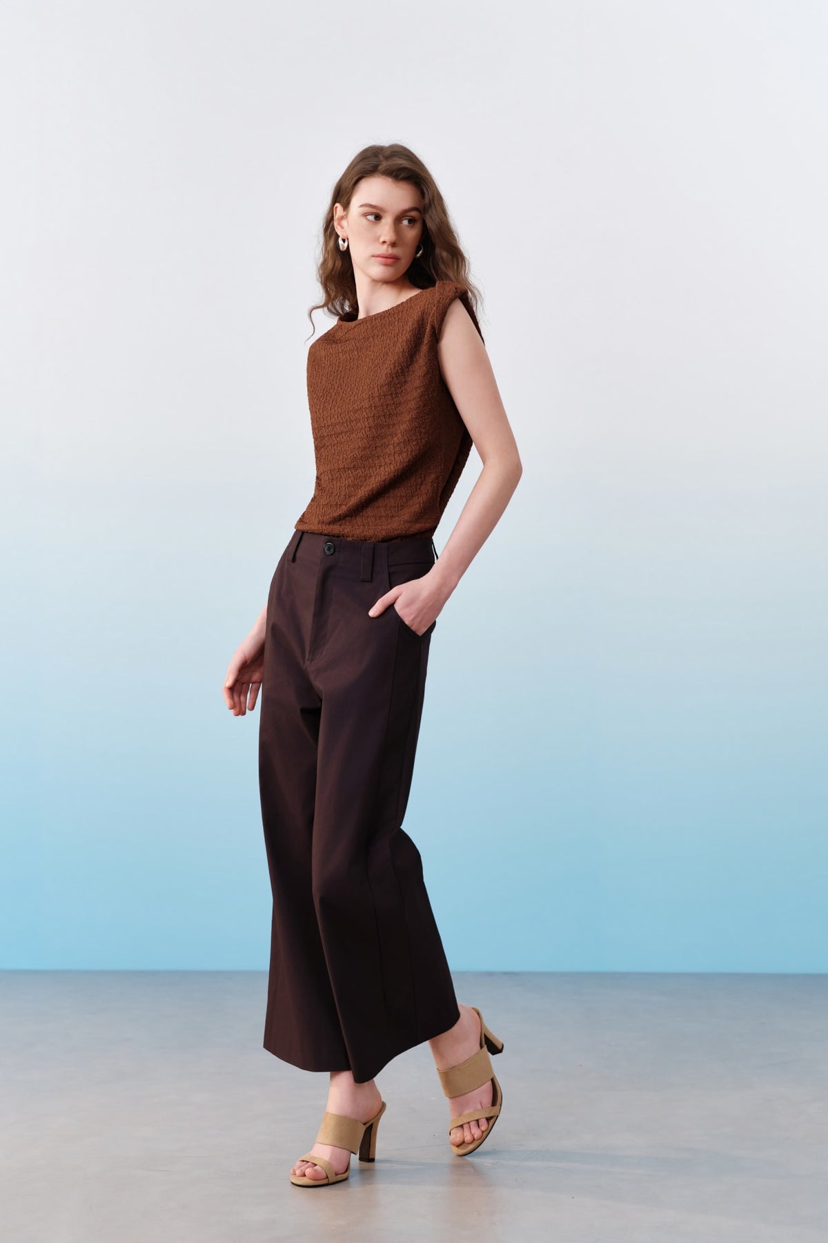 G2000 T-Shirts Irregular Twist Shoulder Texture Knit Tank Top