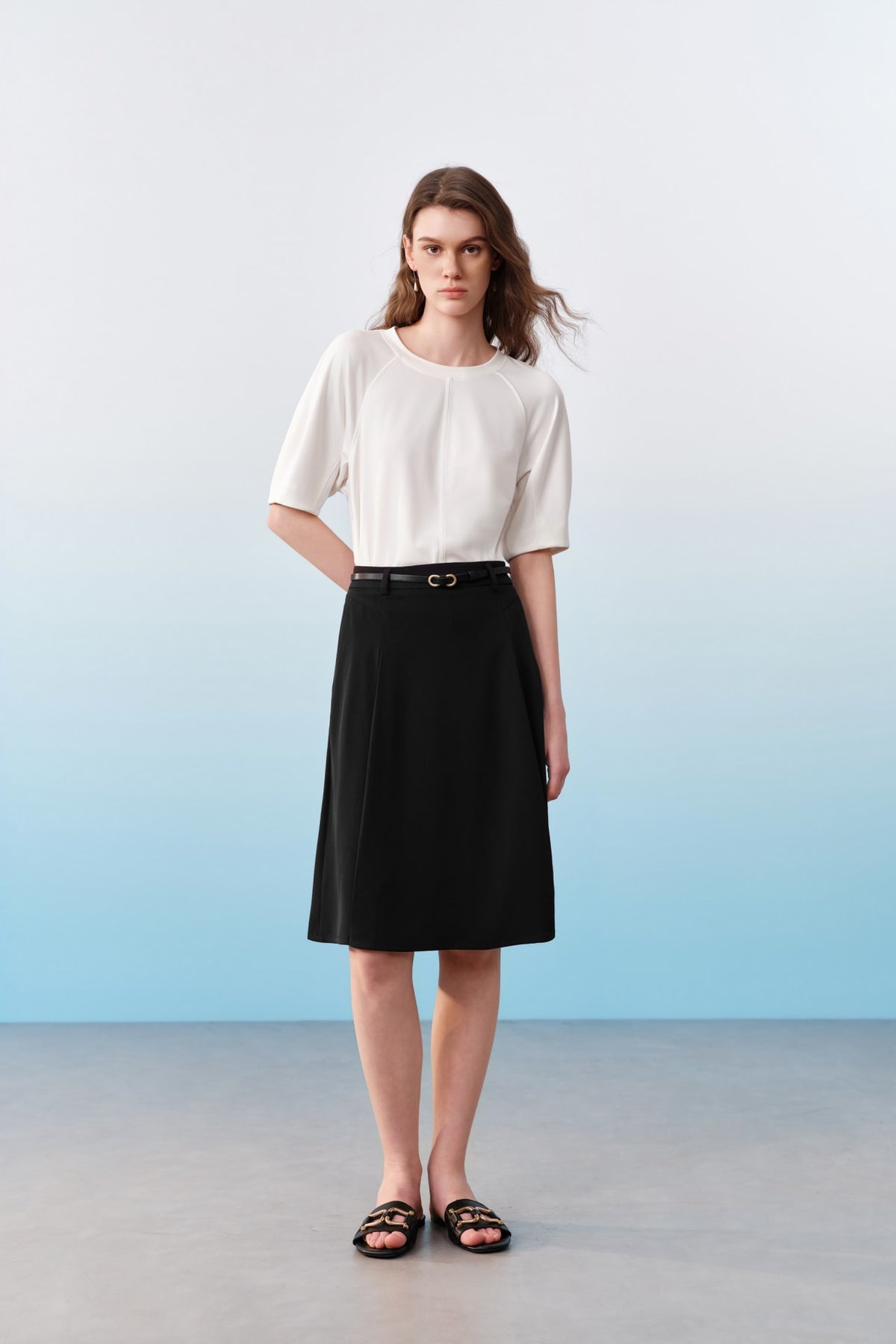 G2000 T-Shirts Puff Cuff Panel Round Neck Top