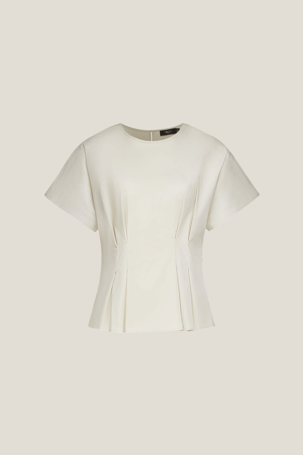 G2000 - Blouses - Pleated Cotton Poplin Stretch Round Neck Regular Fit Short Sleeve Shirt With Self Fabric Tie