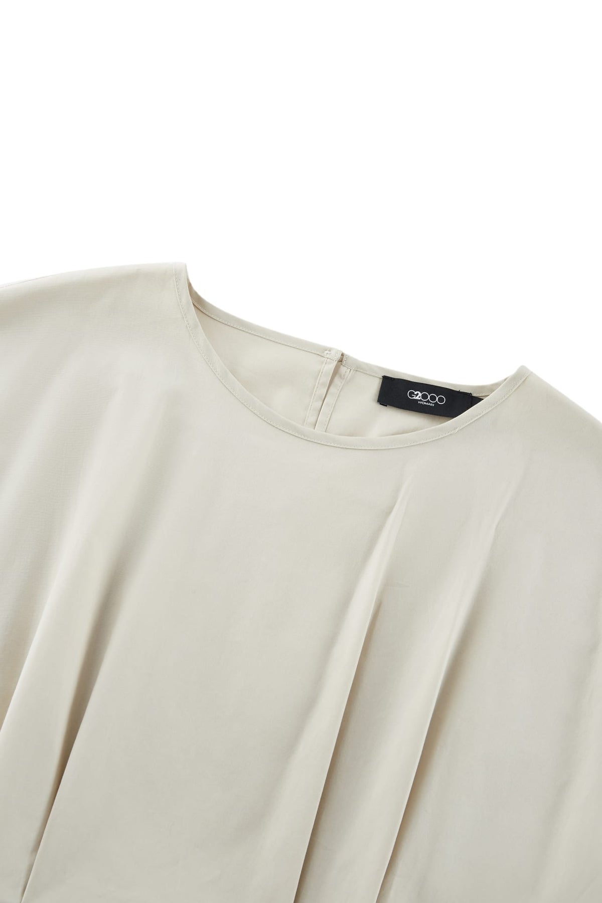 G2000 - Blouses - Pleated Cotton Poplin Stretch Round Neck Regular Fit Short Sleeve Shirt With Self Fabric Tie