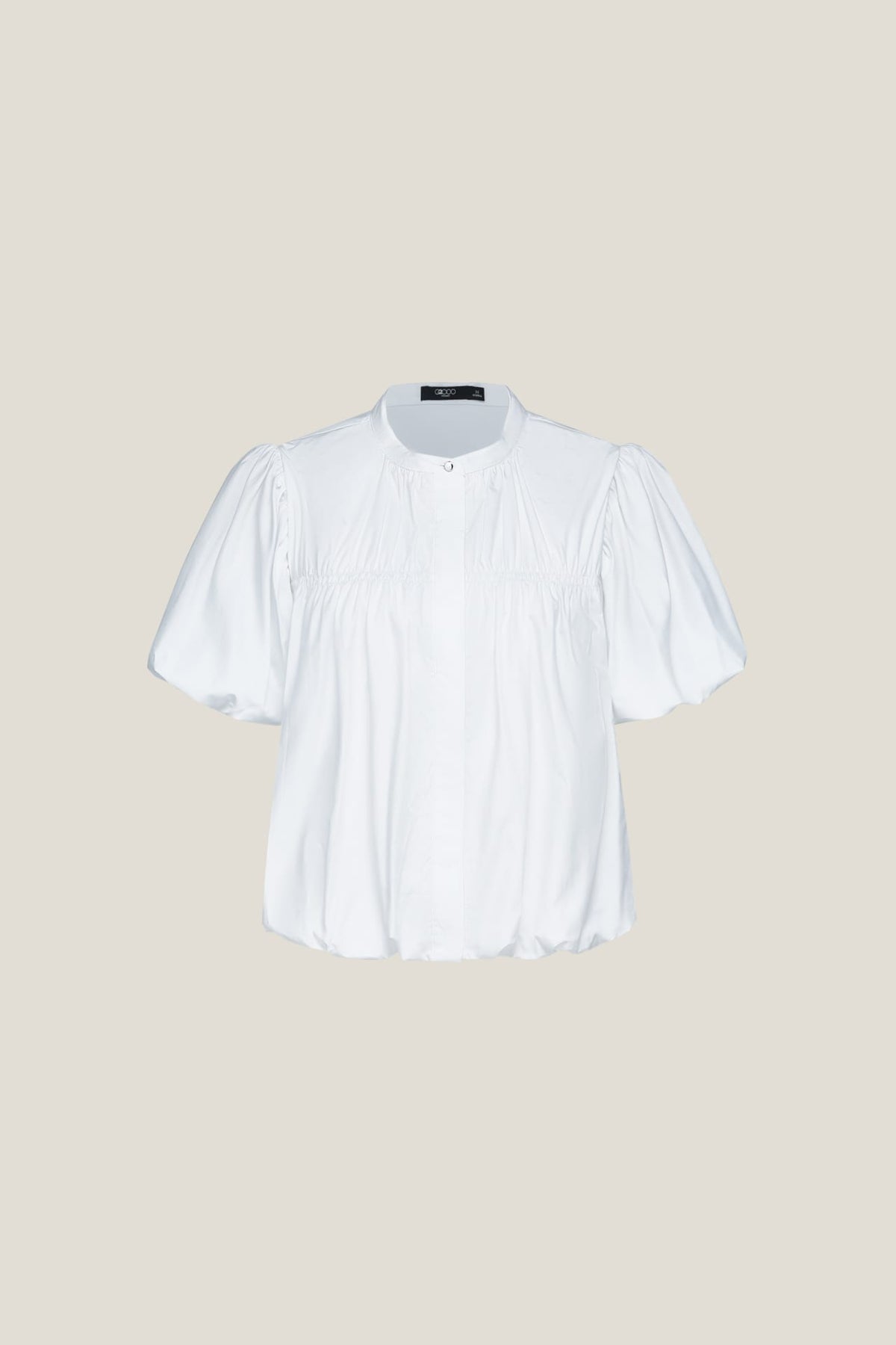 G2000 Blouses Cotton Poplin Stand Collar Regular Fit Smocked Puff Short Sleeve Shirt