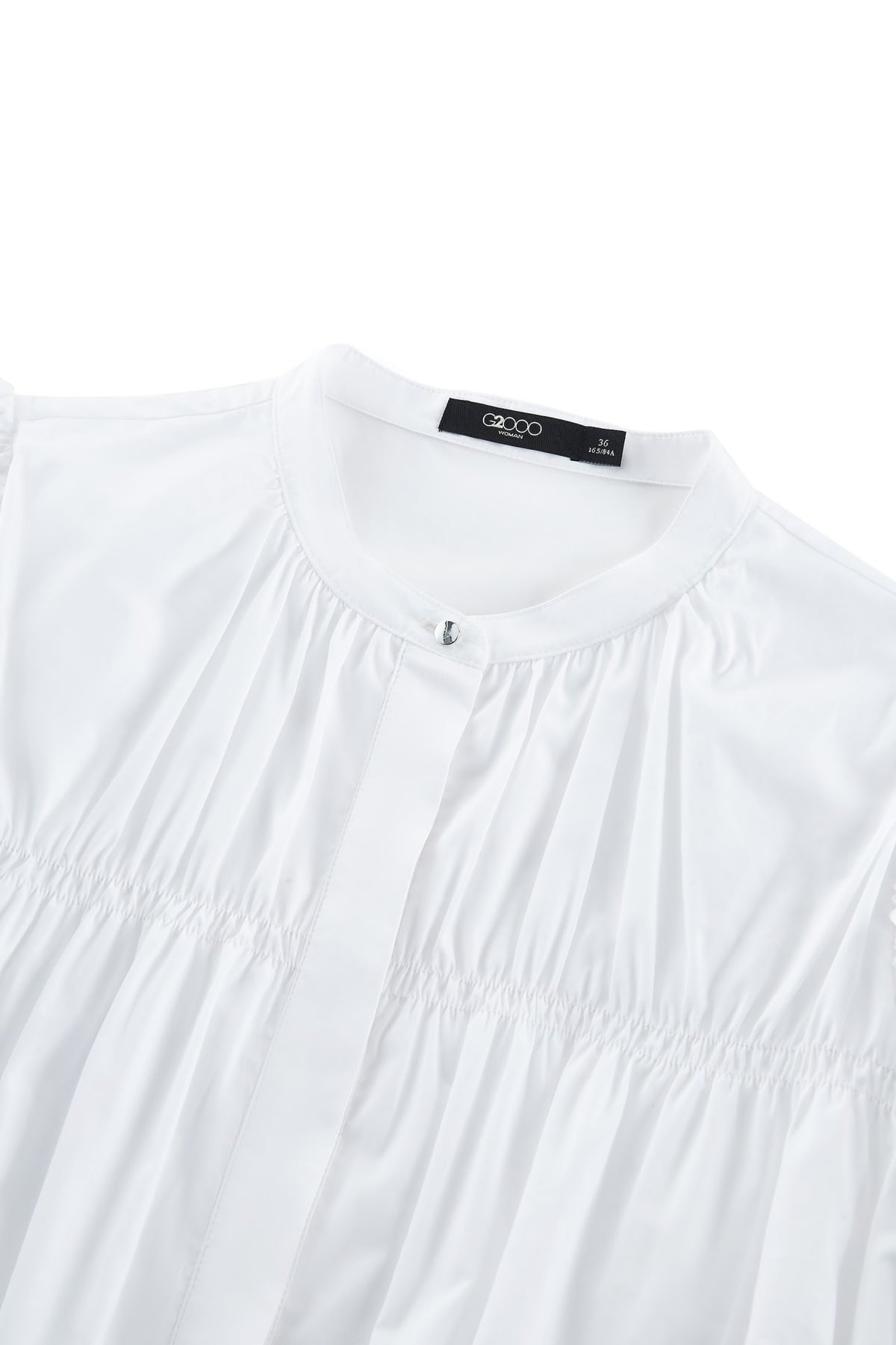 G2000 Blouses Cotton Poplin Stand Collar Regular Fit Smocked Puff Short Sleeve Shirt