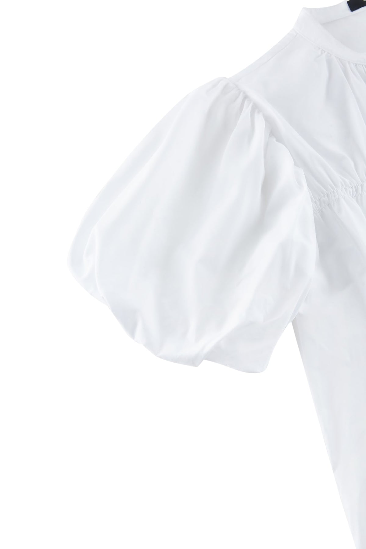 G2000 Blouses Cotton Poplin Stand Collar Regular Fit Smocked Puff Short Sleeve Shirt
