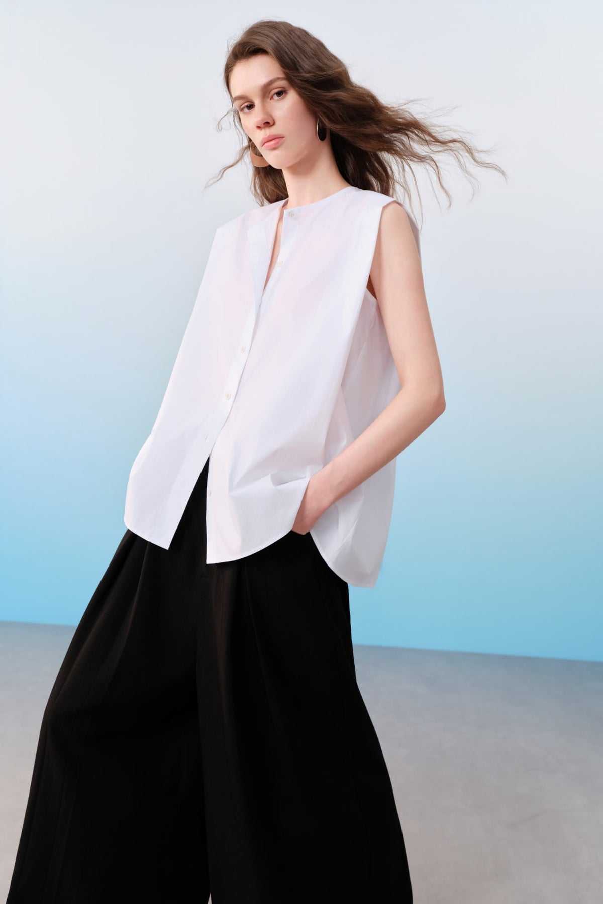 G2000 - Blouses - Folded Side Panel Round Neck Short Sleeve Shirt