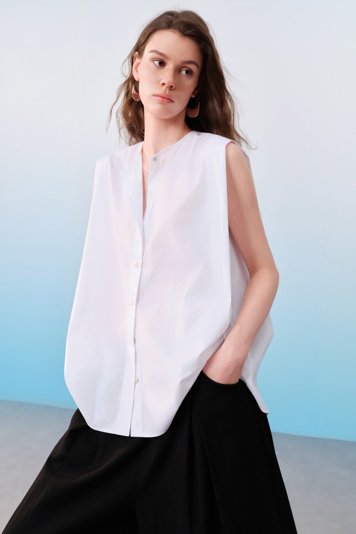 G2000 - Blouses - Folded Side Panel Round Neck Short Sleeve Shirt
