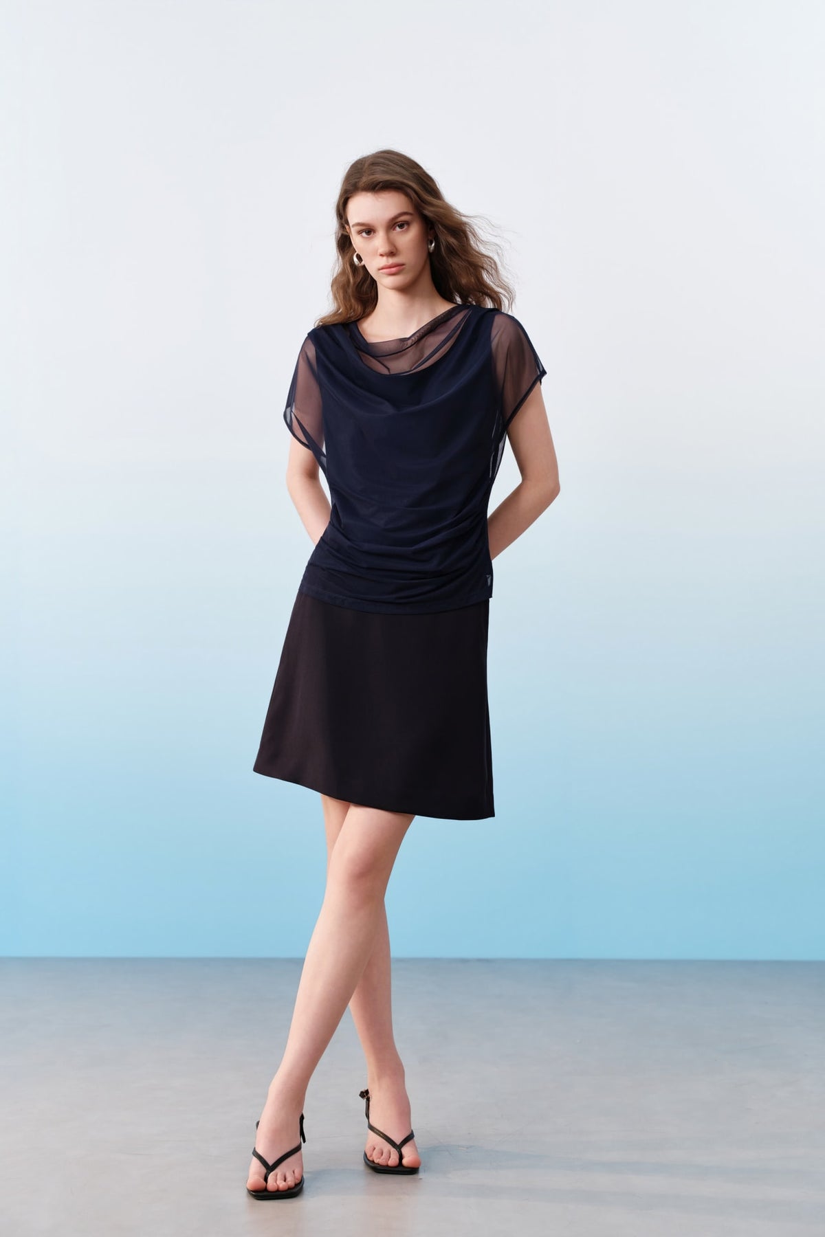 G2000 - Skirts - Elastic Waist Cool Touch Cavalry Twill A-Line Suit Skirt - A Shape - Dark Navy