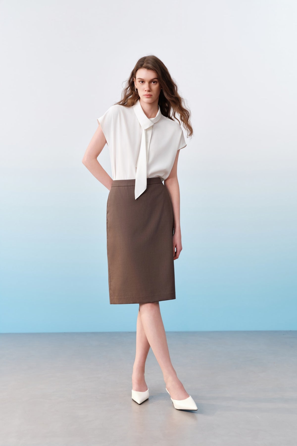 G2000 Skirts Three-Proof Finish Twill H-Shape Suit Skirt With Belt Coffee H Shape