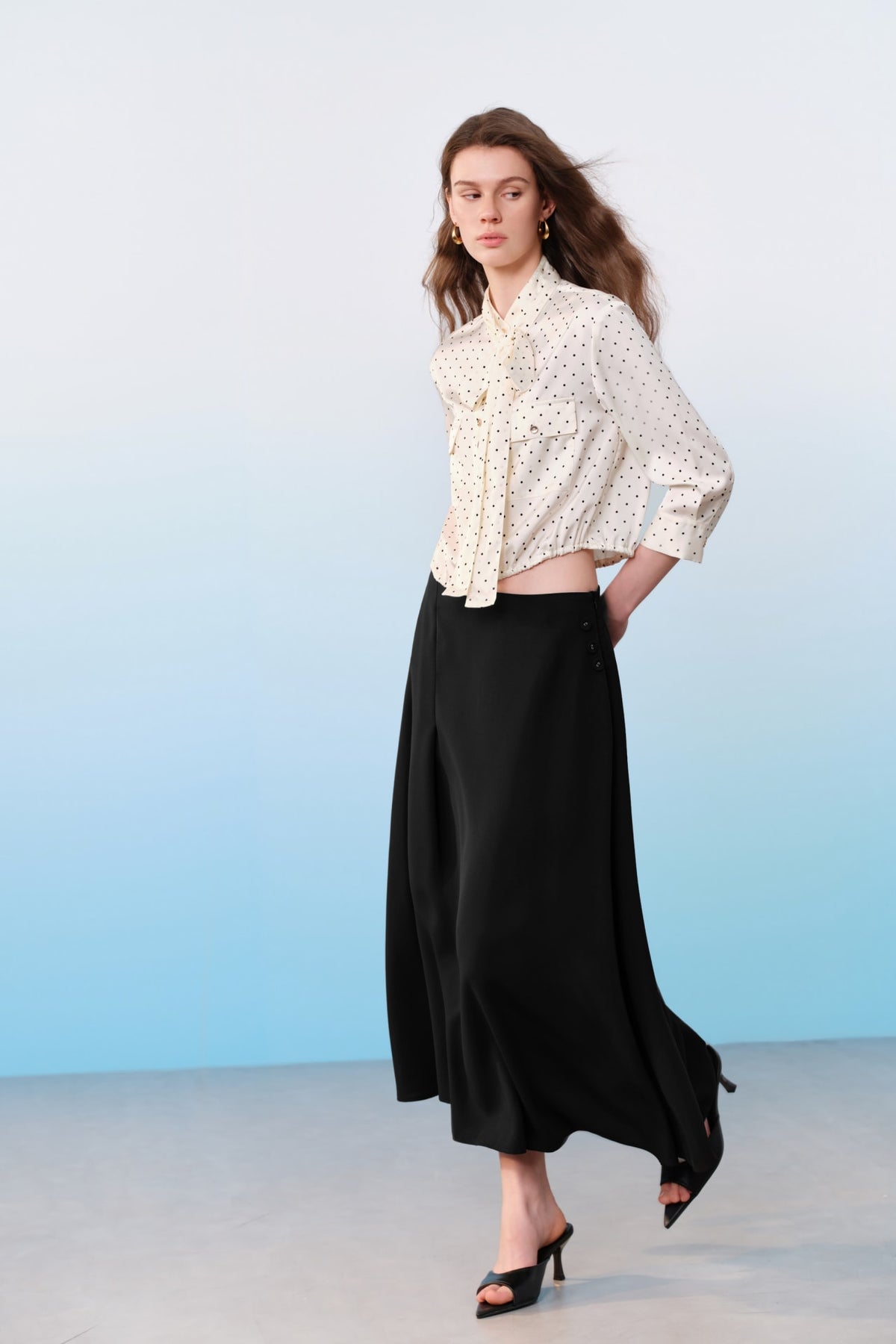 G2000 Skirts Multi-Way Stretch Poly Crepe Long Flare Skirt Black Flare