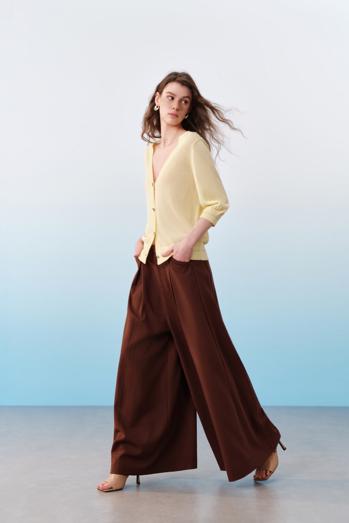 G2000 Pants Dobby Ankle Length Wide Leg Pants Mocha Palazzo