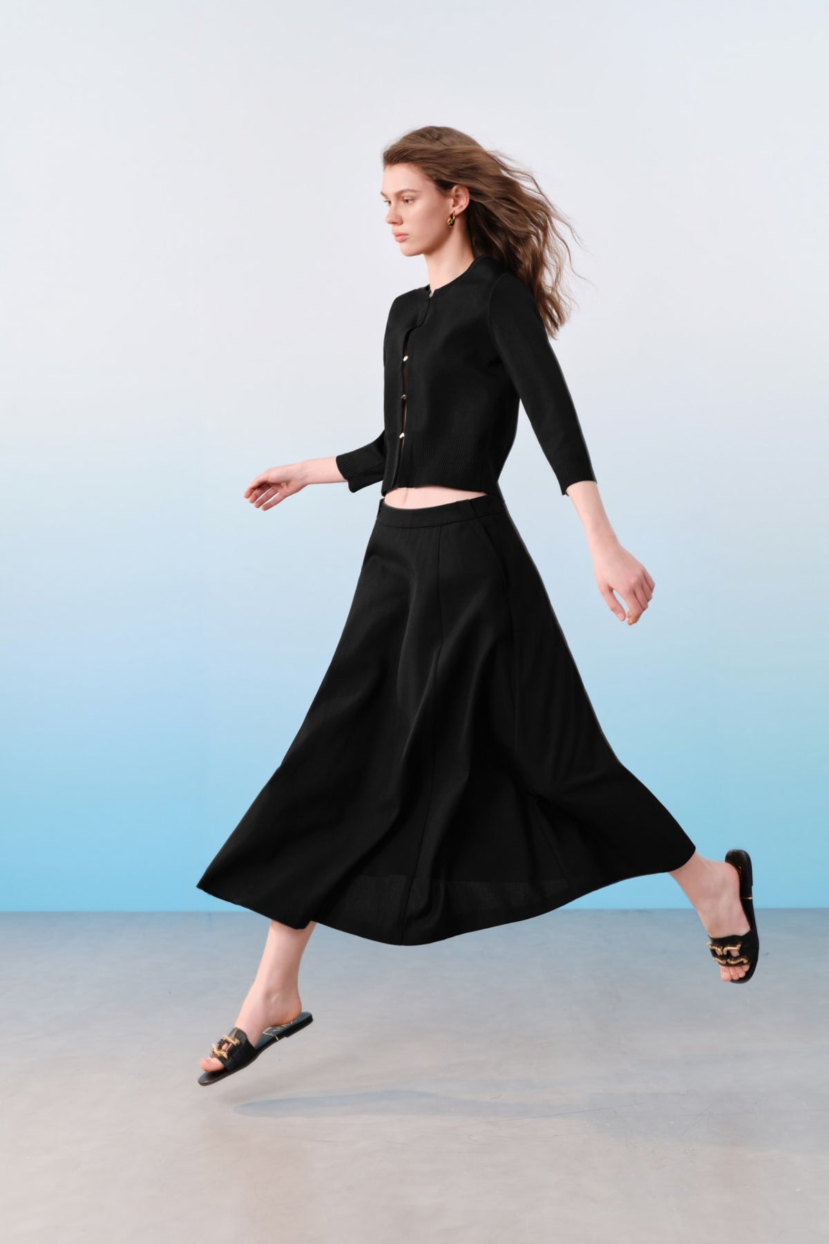 G2000 Skirts Dobby Long Flare Skirt Black Flare