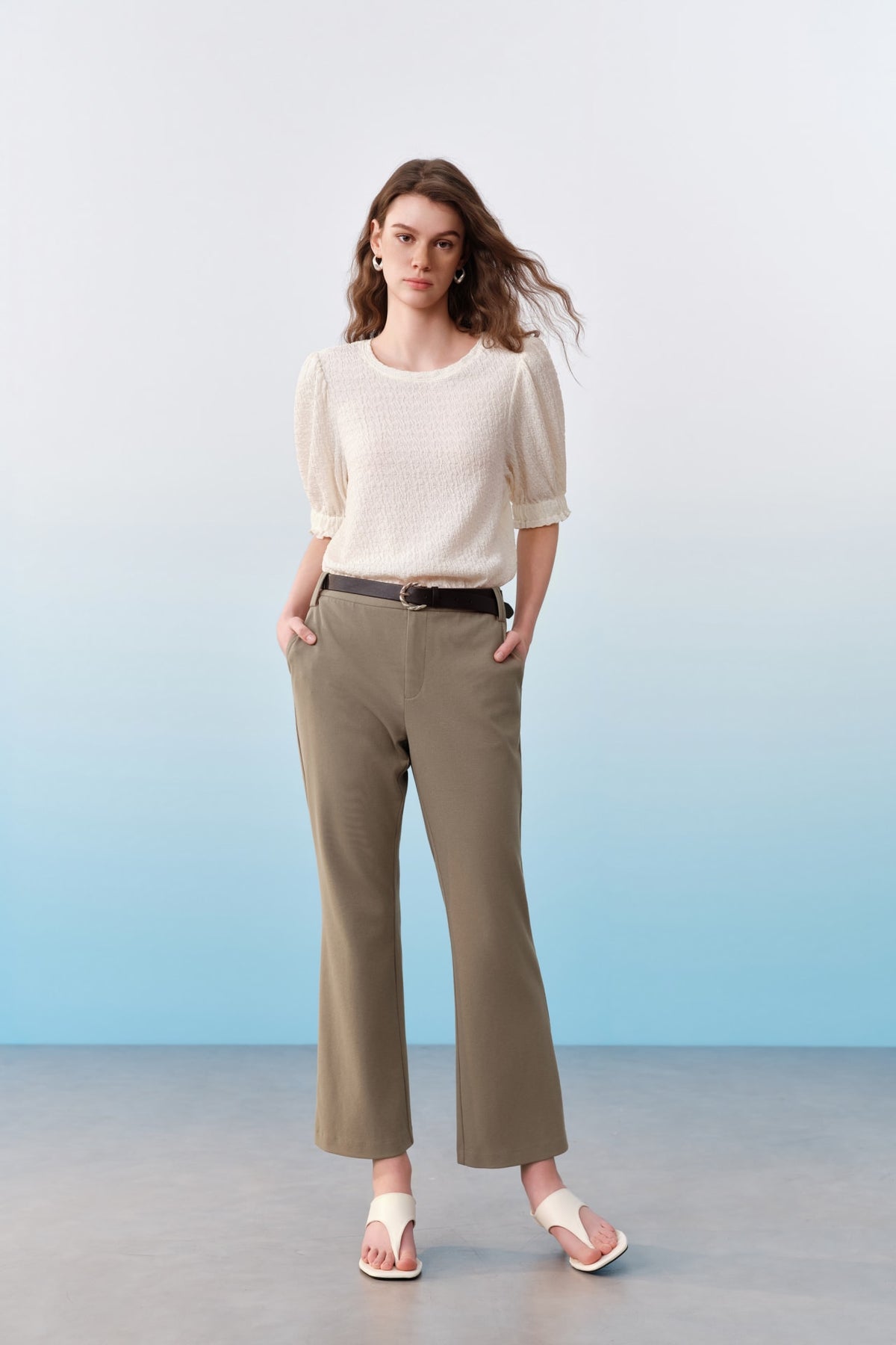 G2000 Pants Belted Slim Bootcut Pants Walnut Comfort