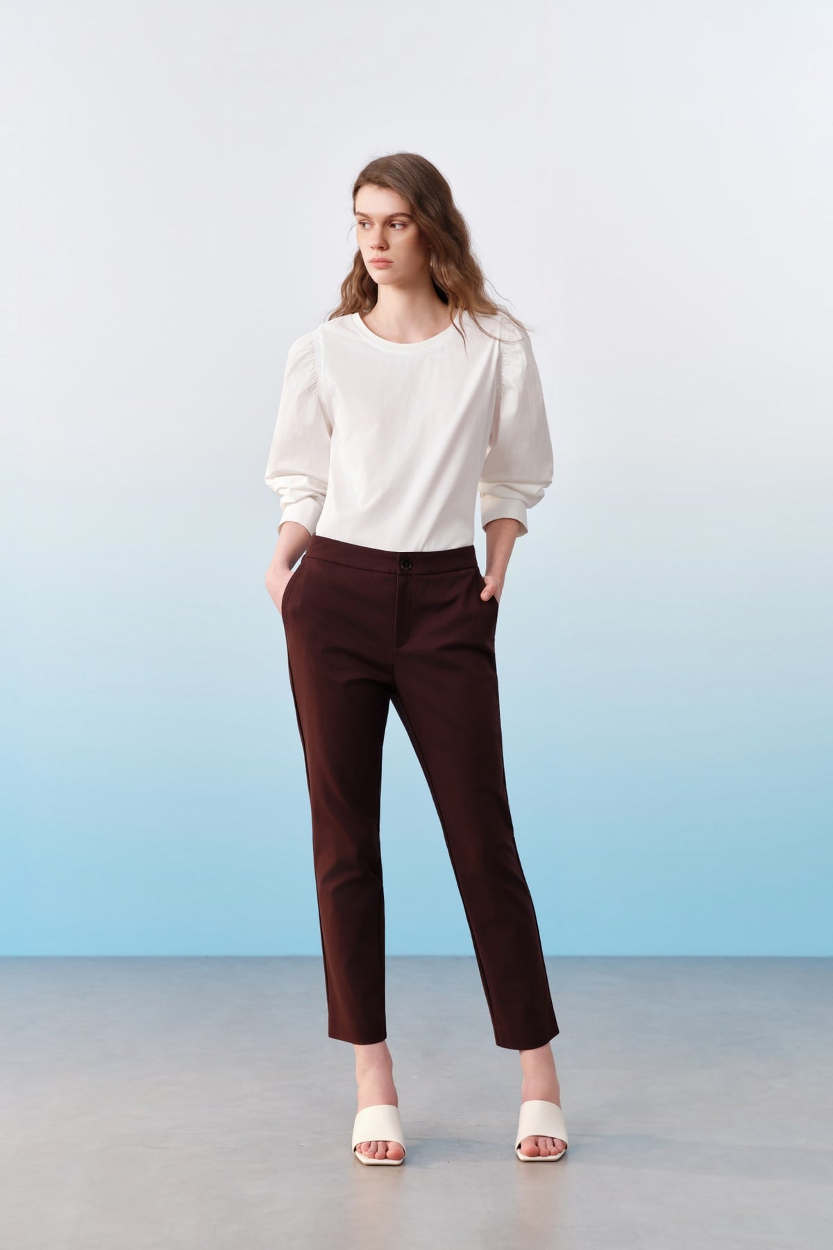 G2000 Pants Cropped Skinny Casual Pants With Belt Plum Skinny