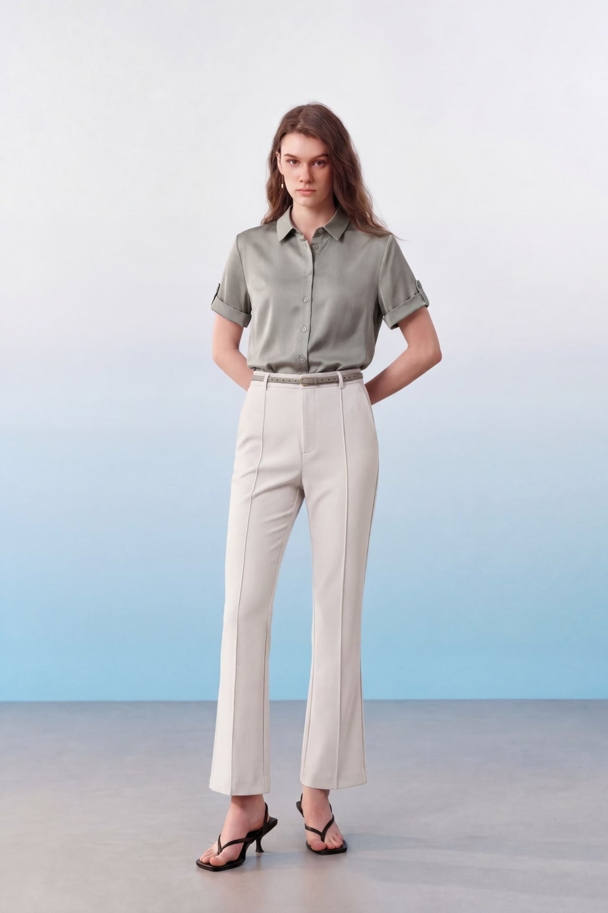G2000 Pants Multi-Way Stretch Belted Slim Bootcut Pants With Belt