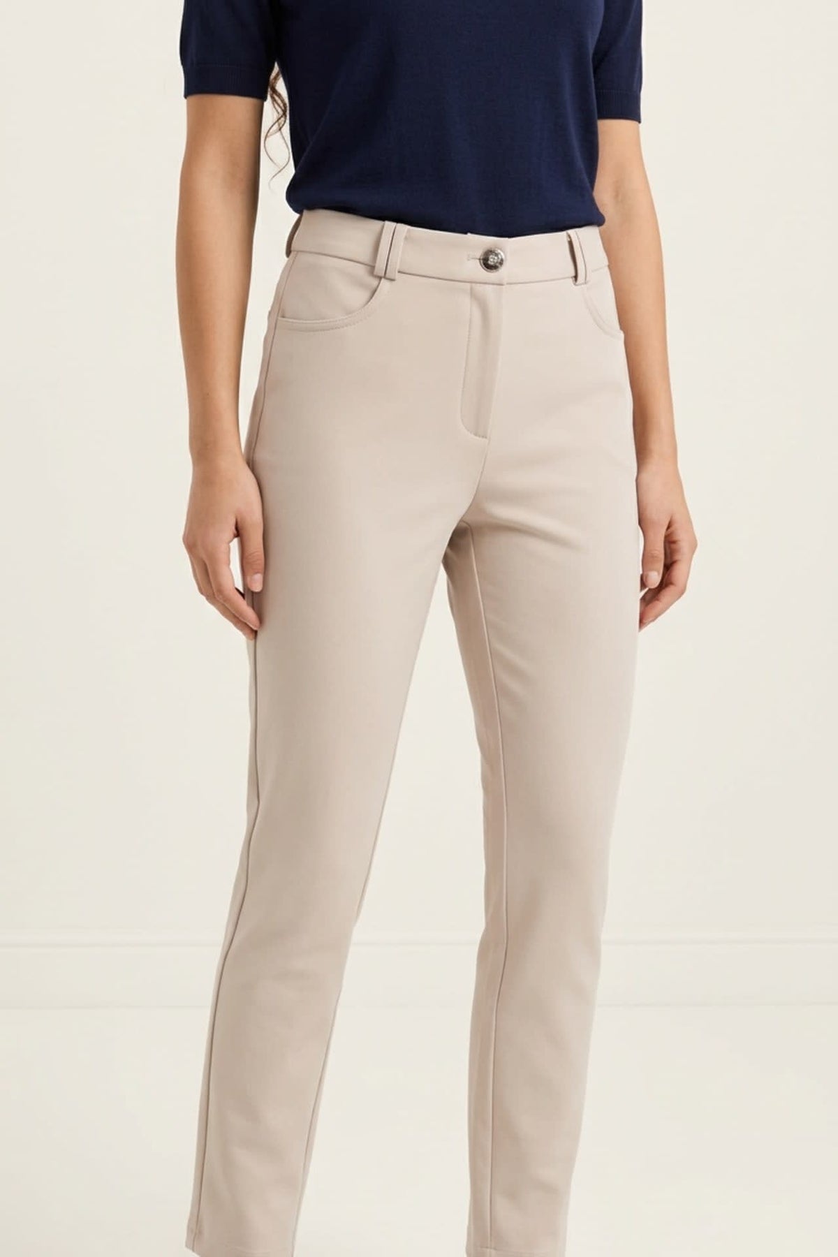 G2000 Pants Multi-Way Stretch Cropped Cigarette Pants With Belt Chateau Gray Regular