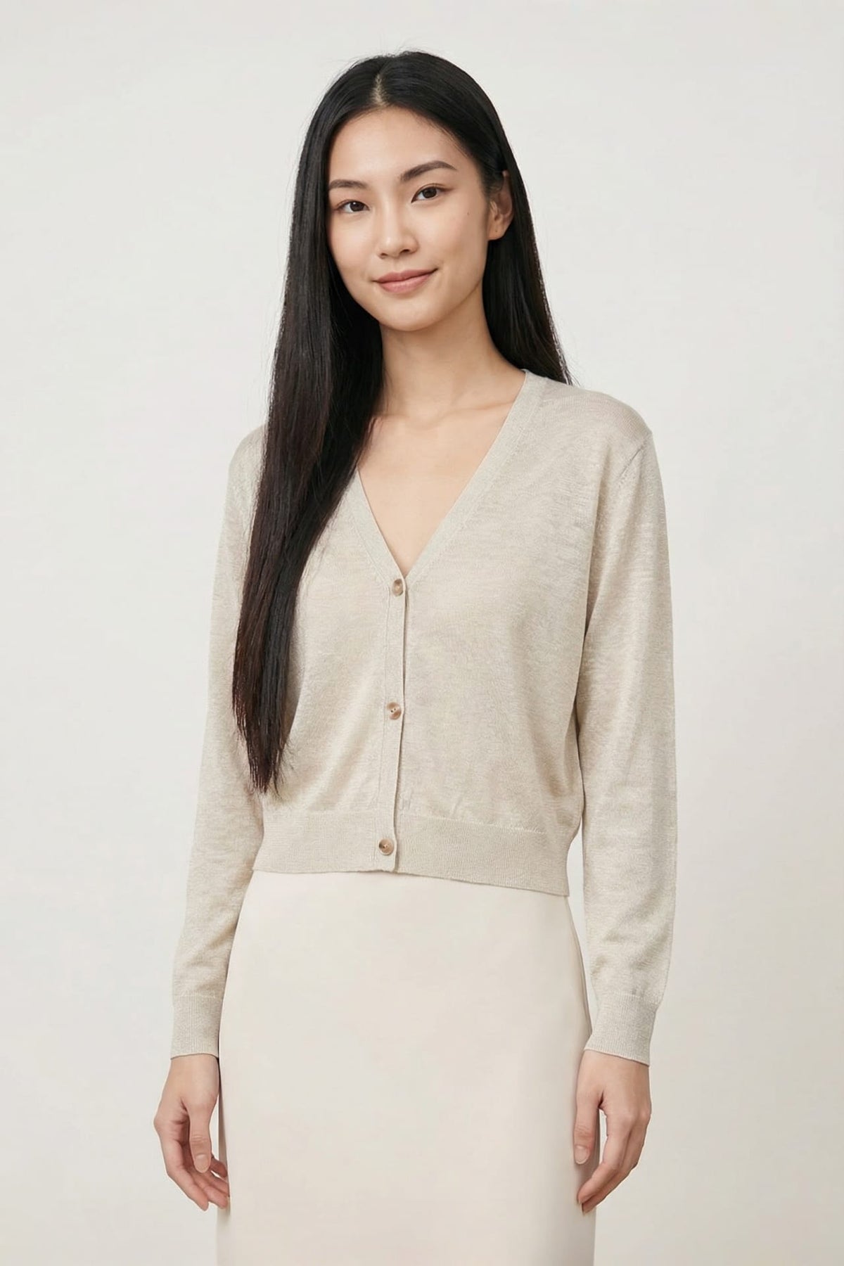 G2000 Cardigans Sheer V-Neck Slub Cardigan Khaki Relaxed