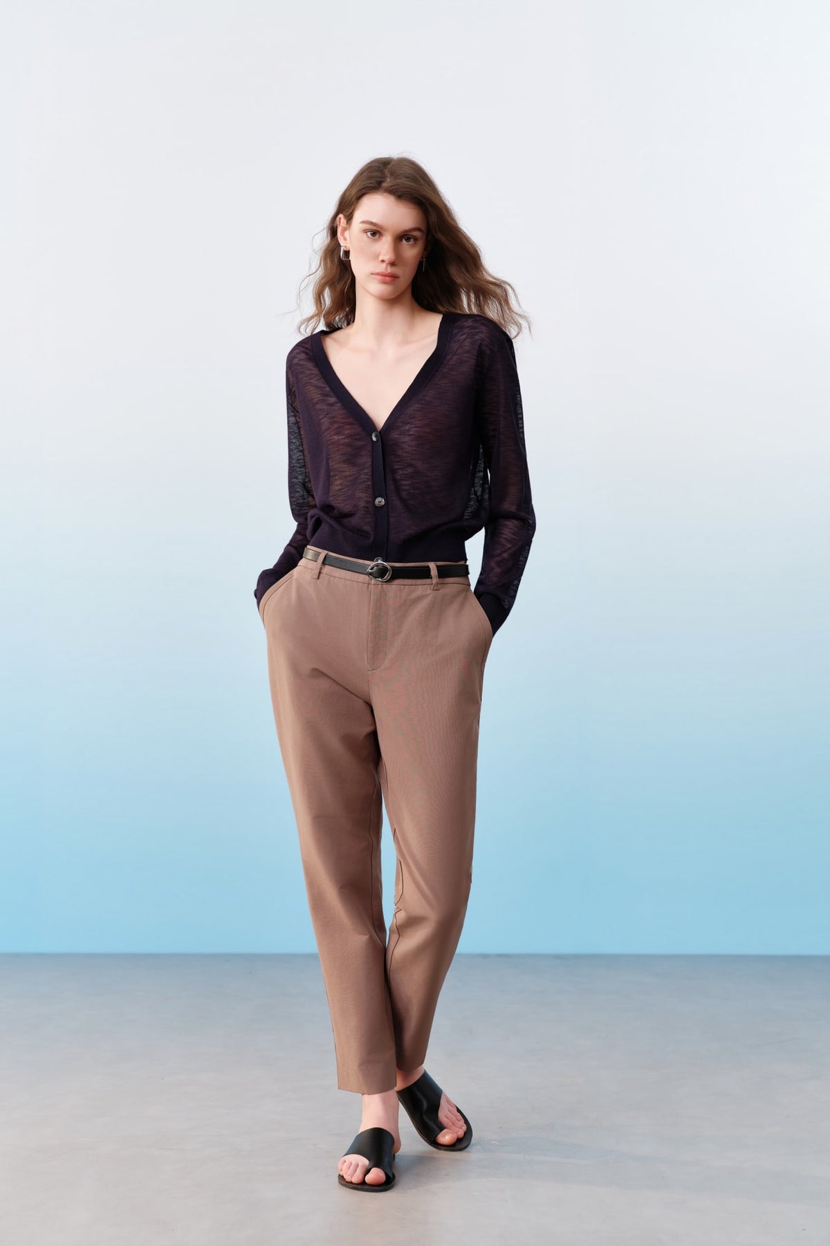G2000 Cardigans Sheer V-Neck Slub Cardigan