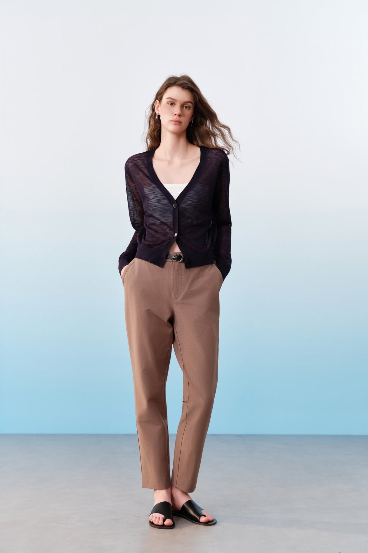 G2000 Cardigans Sheer V-Neck Slub Cardigan