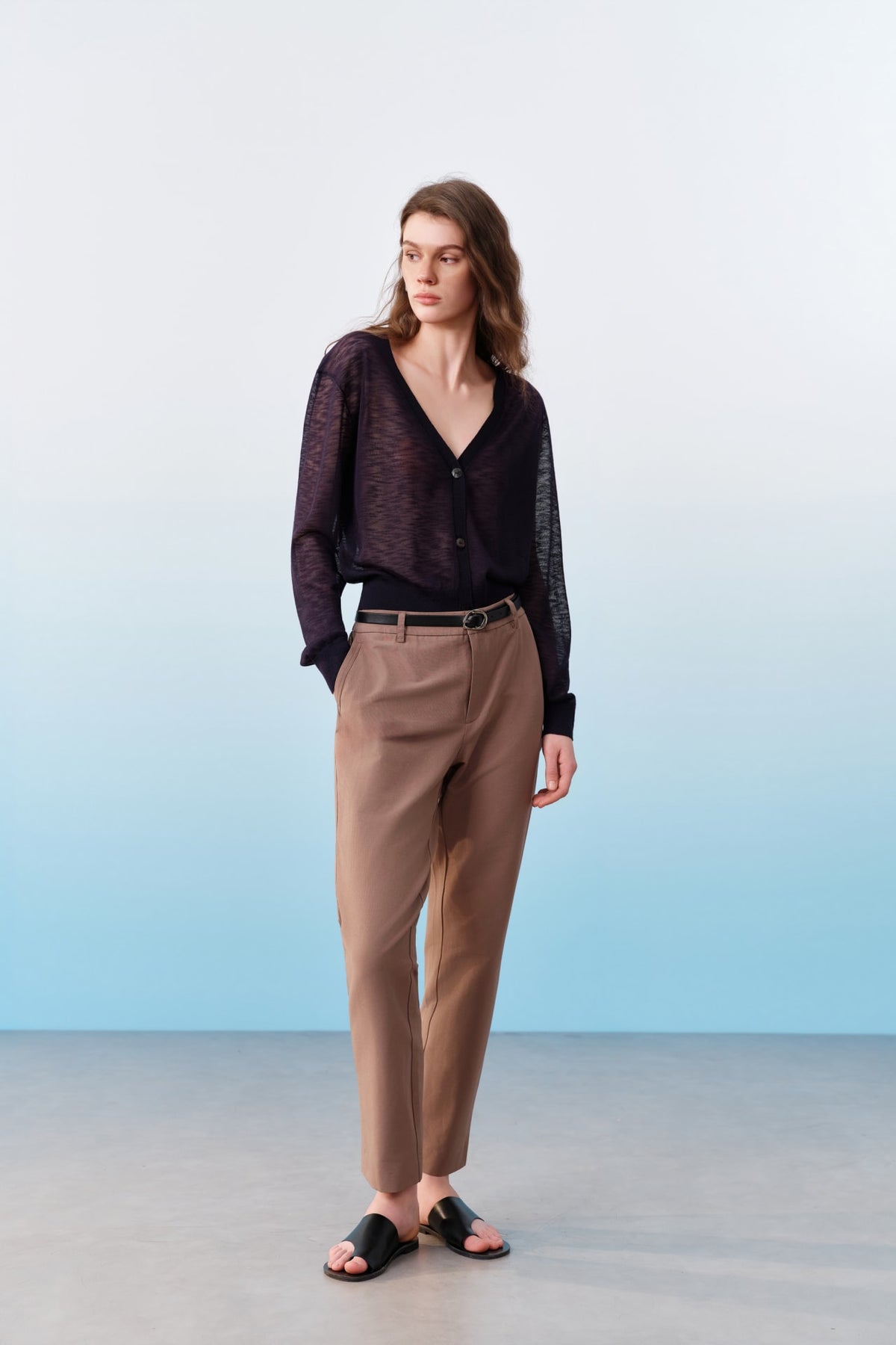 G2000 Cardigans Sheer V-Neck Slub Cardigan