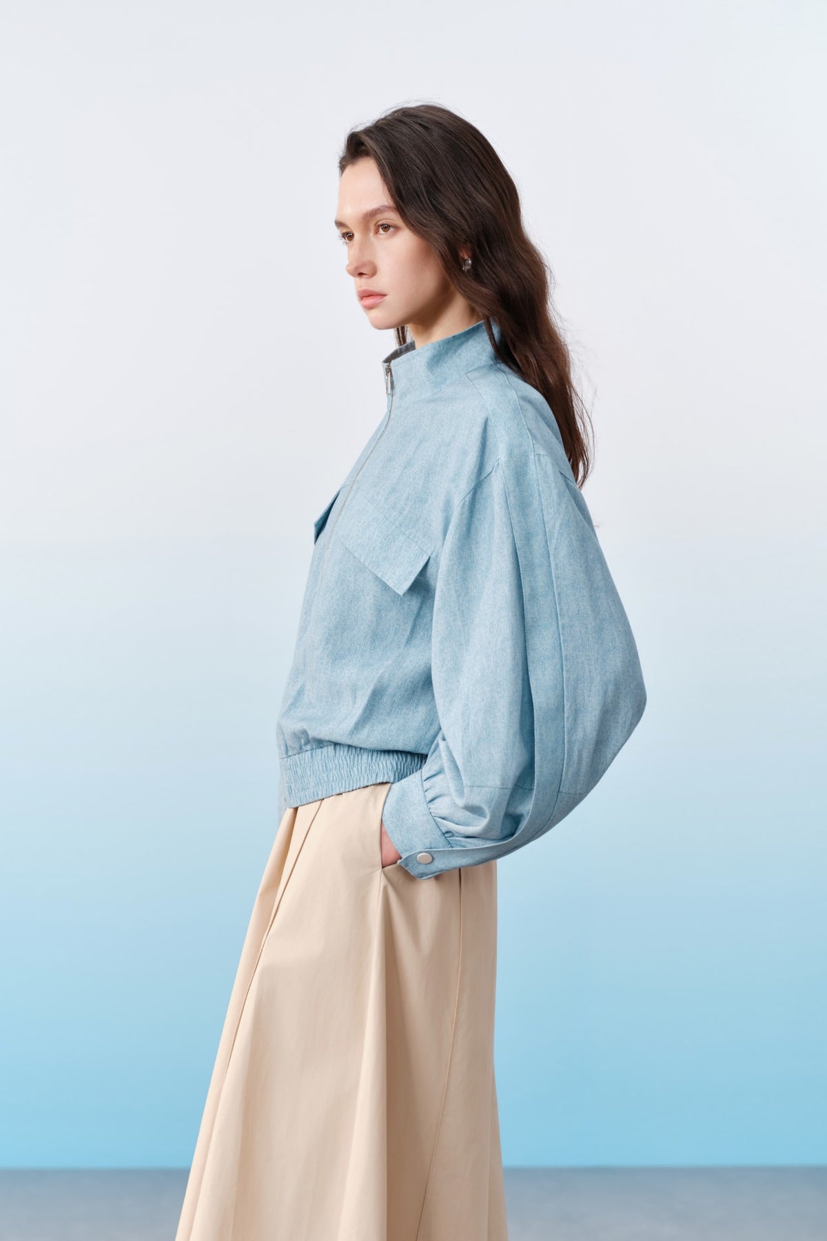 G2000 Coats & Jackets Denim Print Stand Collar Jacket