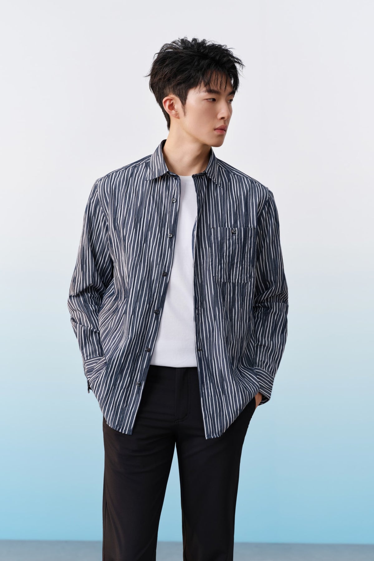 G2000 Shirts Cotton Blend Stretch Stripe Comfort Fit Long Sleeve Casual Shirt Mood Indigo Comfort